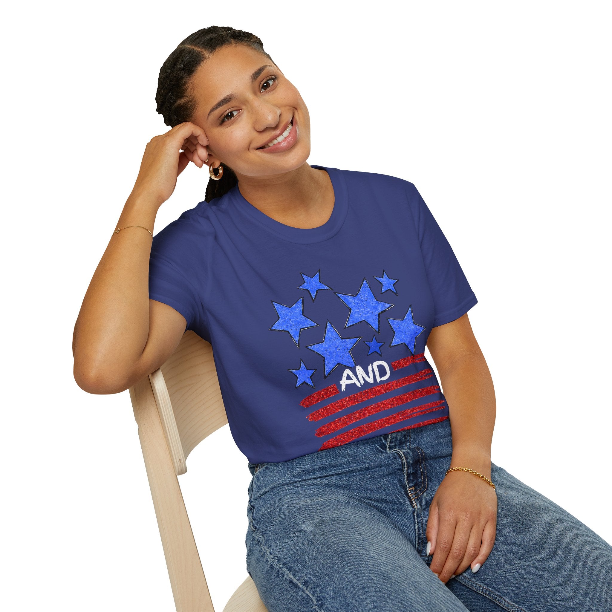 Patriotic Blue Stars Red Strips Graphic Tee (Fourth of July, Americana) T-Shirt