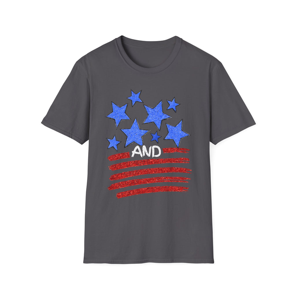 Patriotic Blue Stars Red Strips Graphic Tee (Fourth of July, Americana) T-Shirt
