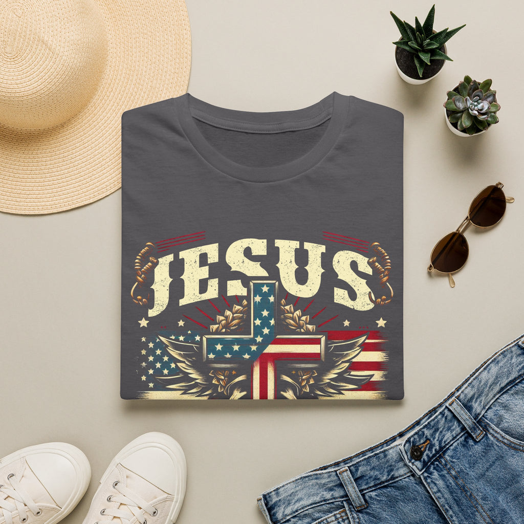 Jesus Cross Flag T-Shirt — "Jesus Is My Savior, Trump Is My President" Patriotic Christian Tee