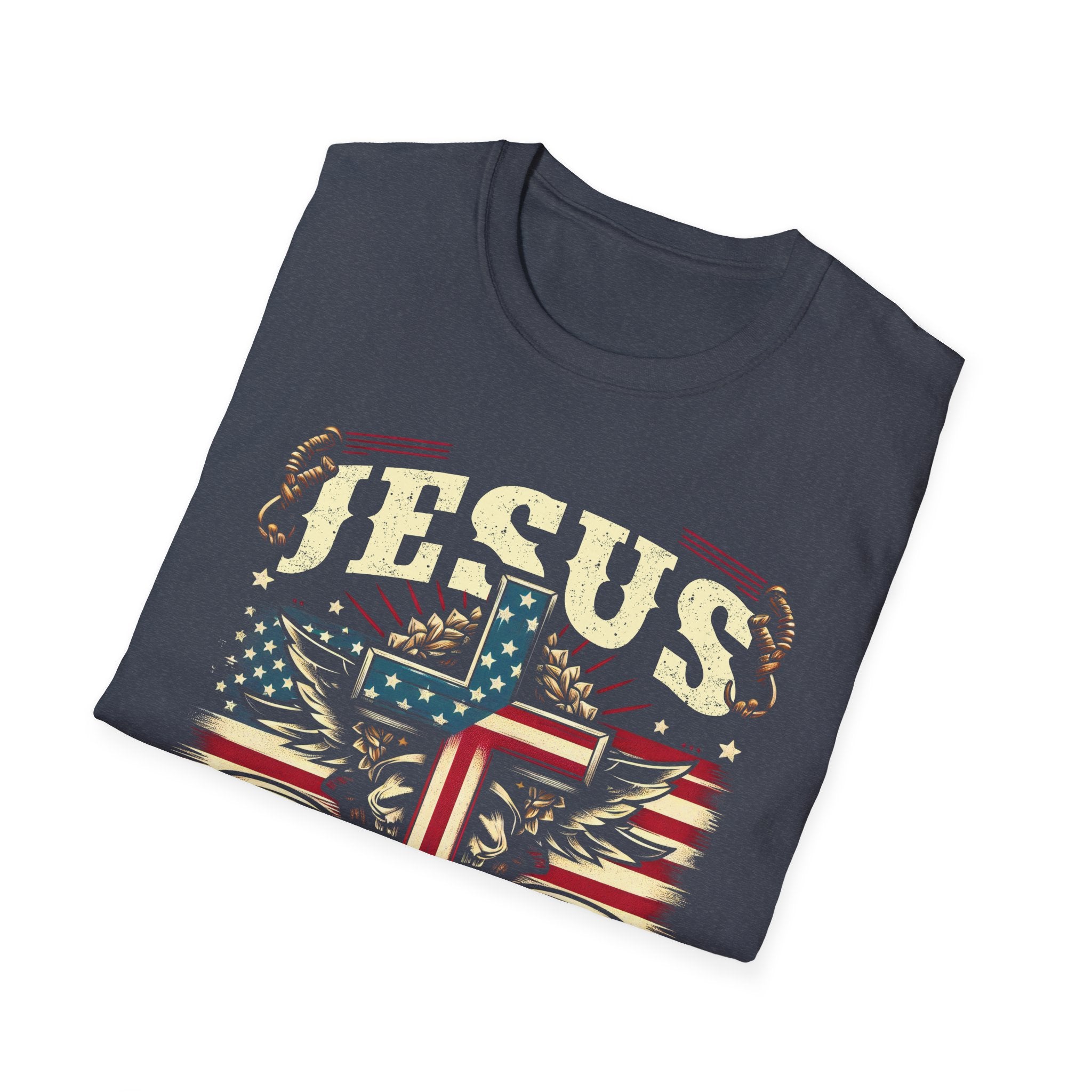 Jesus Cross Flag T-Shirt — "Jesus Is My Savior, Trump Is My President" Patriotic Christian Tee