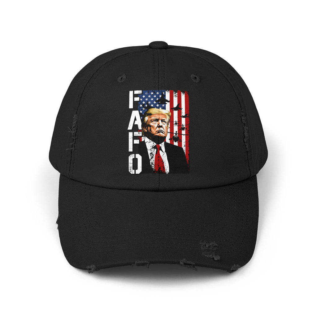 FAFO Portrait Cap | Distressed Black Hat, American Flag Design