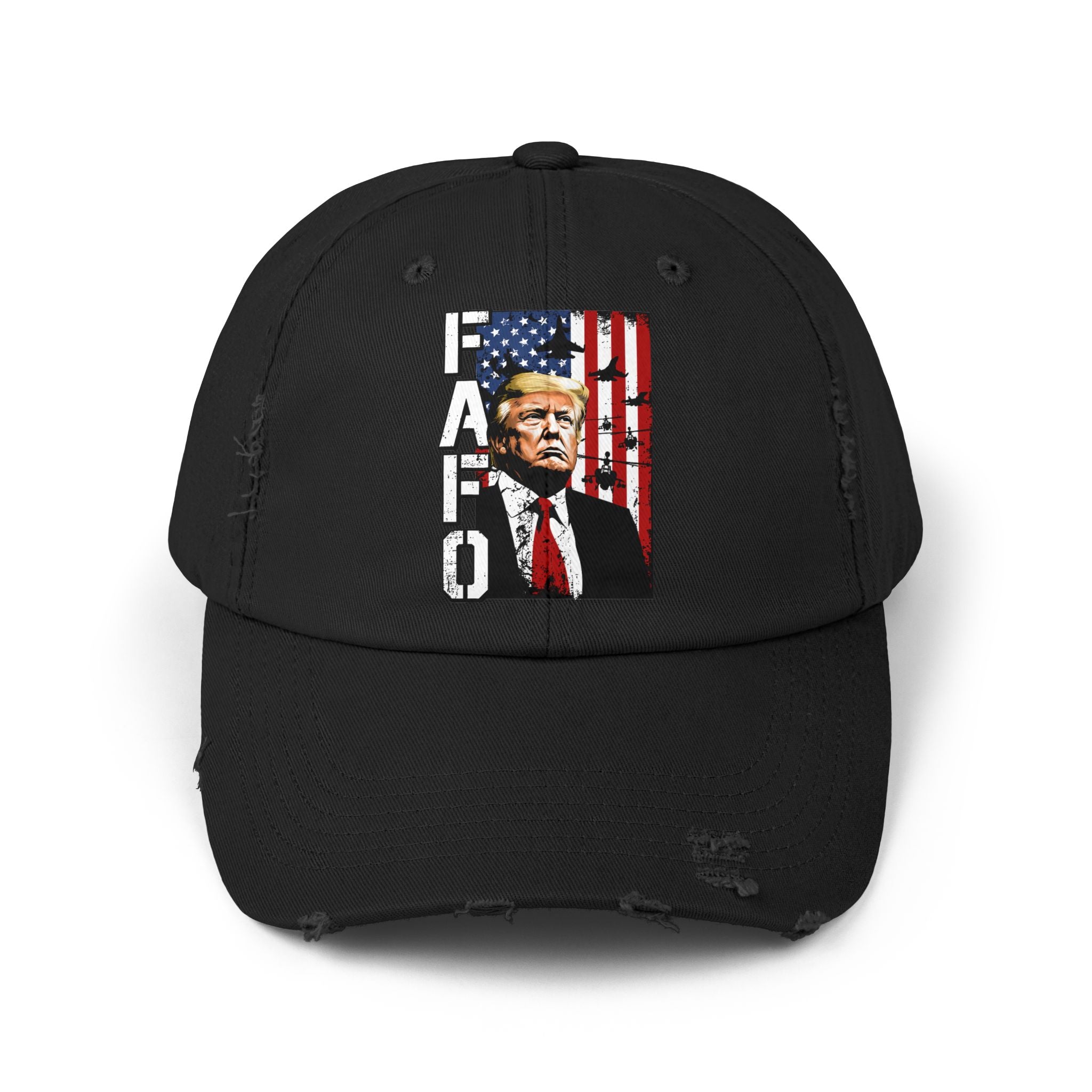 FAFO Portrait Cap | Distressed Black Hat, American Flag Design