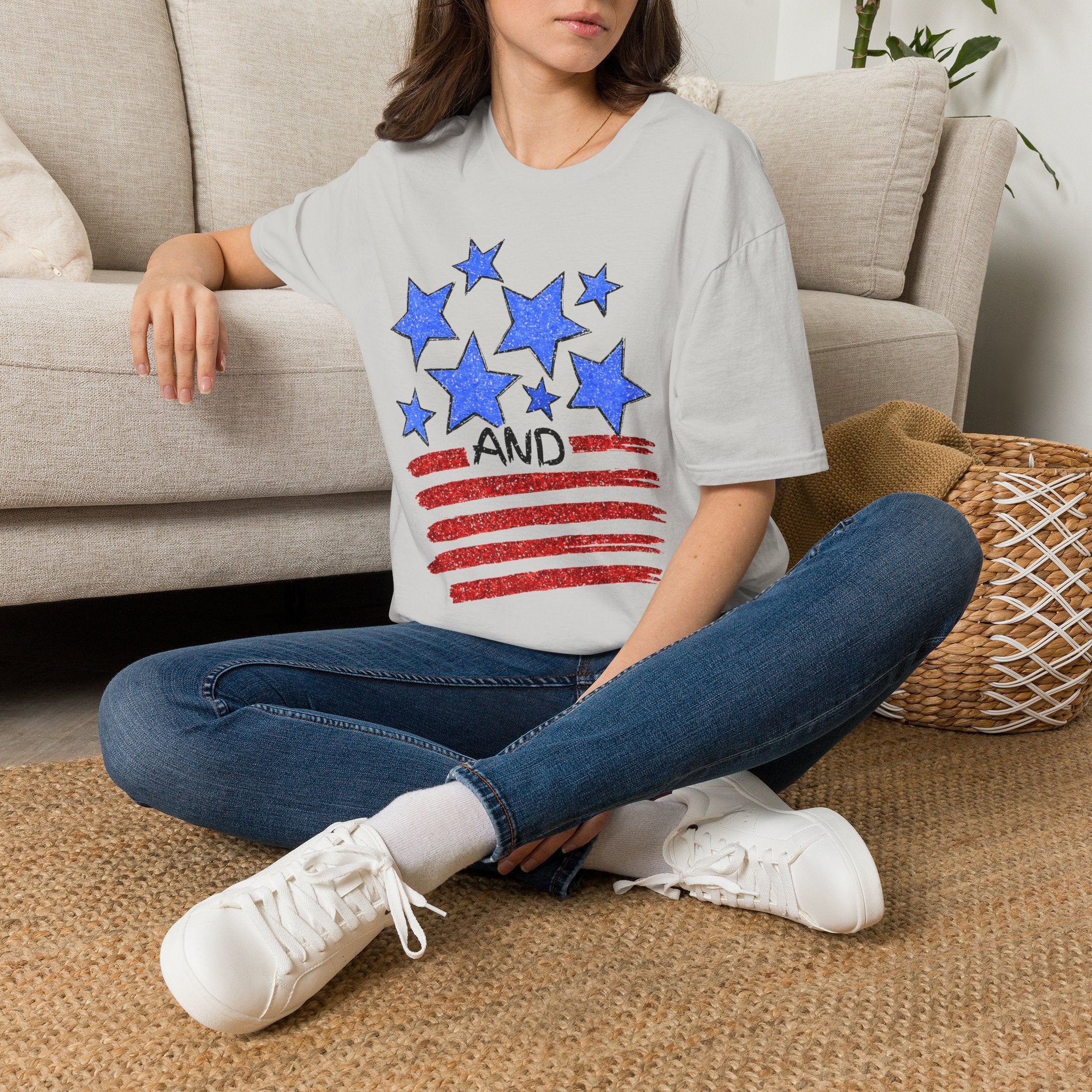 American Flag T-Shirt - Blue Stars & Stripes Patriotic Tee