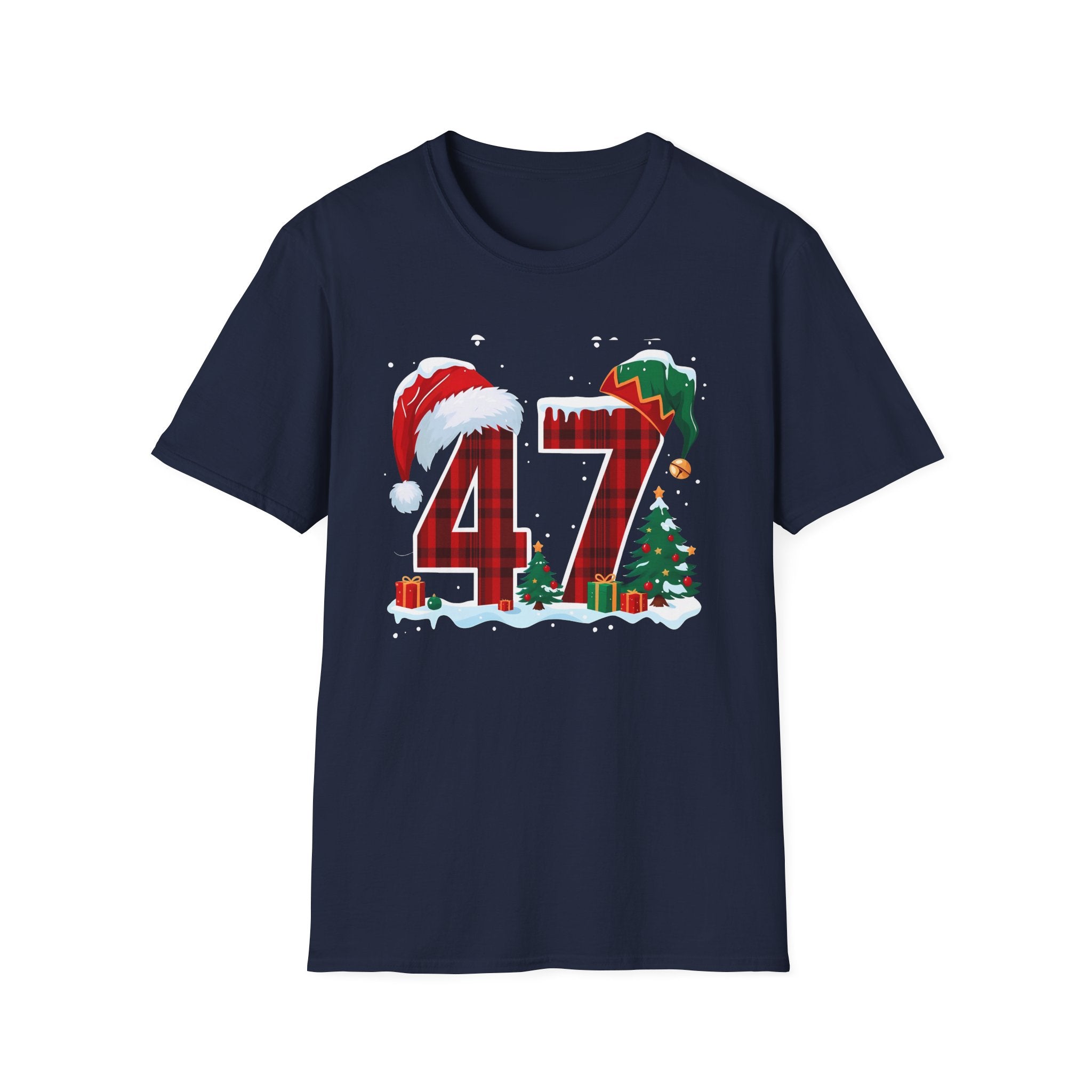 Trump 47 Christmas T-Shirt | Santa Hat, Elf Hat, Holiday Tree Design