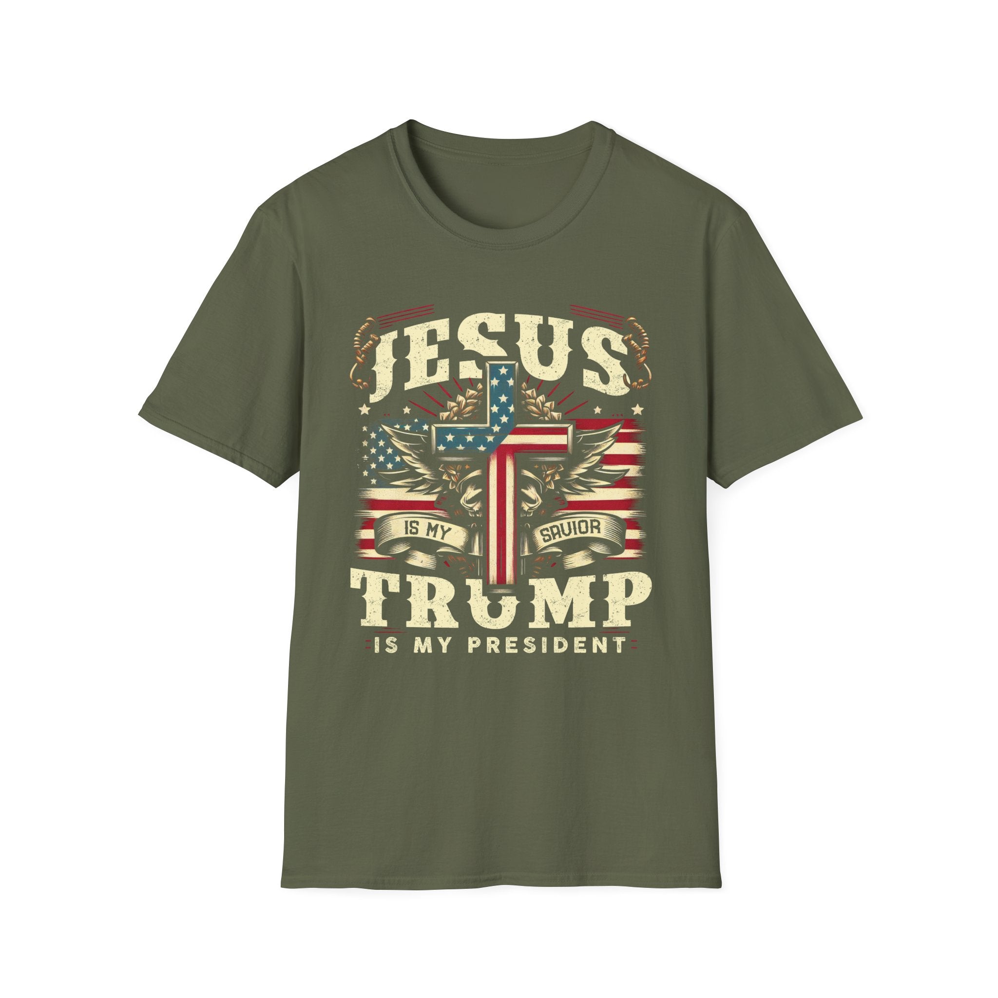 Jesus Is My Savior Christian T-Shirt — Patriotic Cross & Flag Design