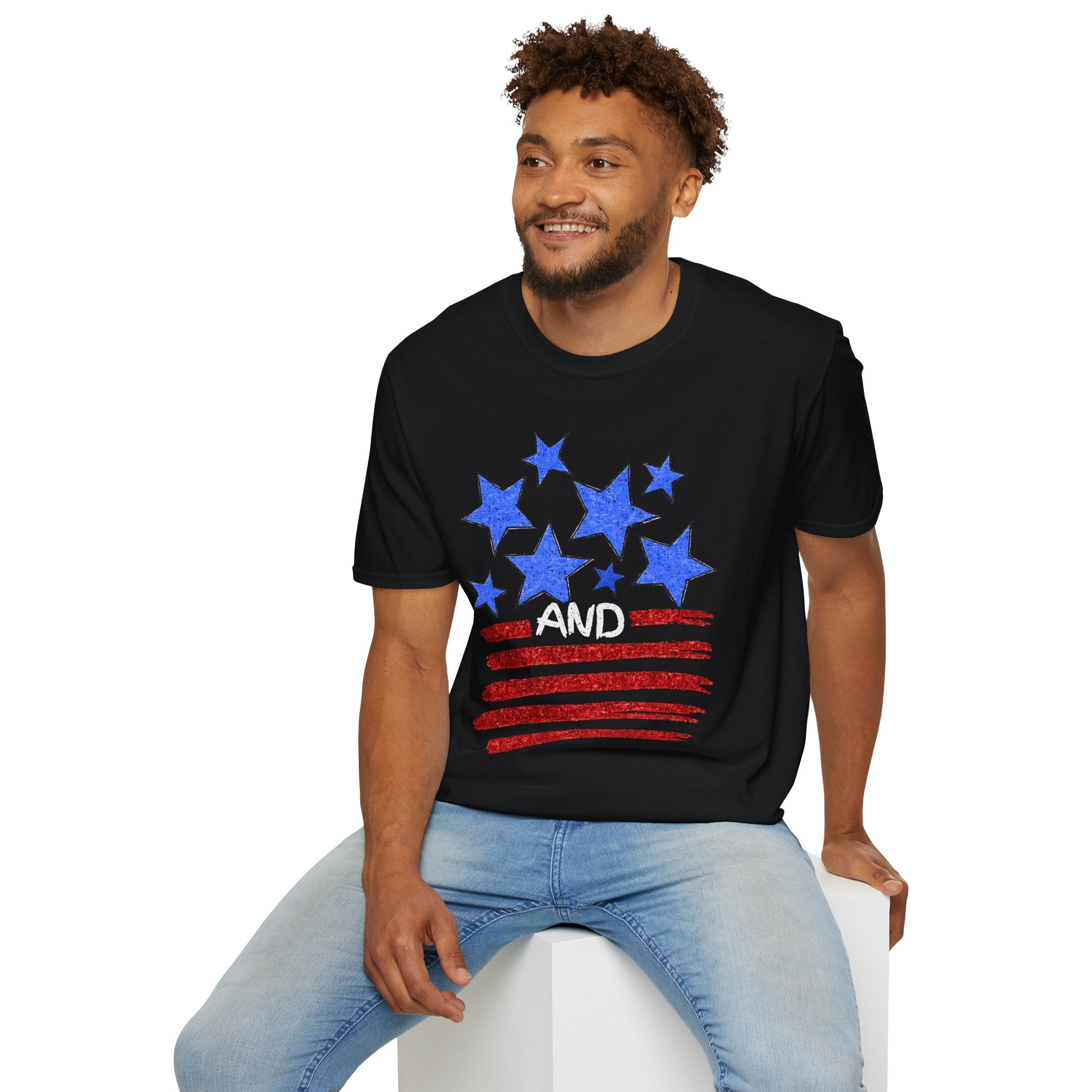 Patriotic Blue Stars Red Strips Graphic Tee (Fourth of July, Americana) T-Shirt