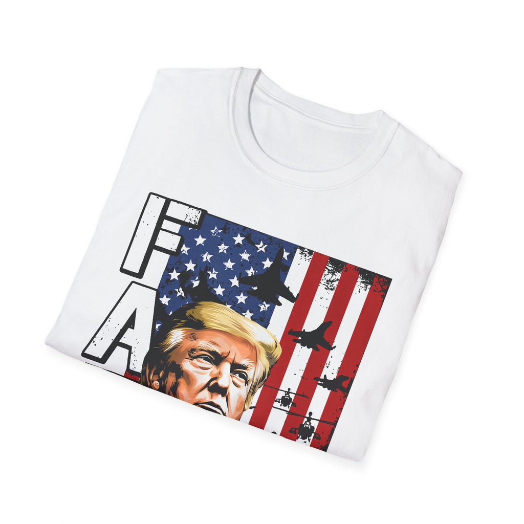 FAFO Patriotic Political Portrait T-Shirt | Flag Background, Bold Lettering