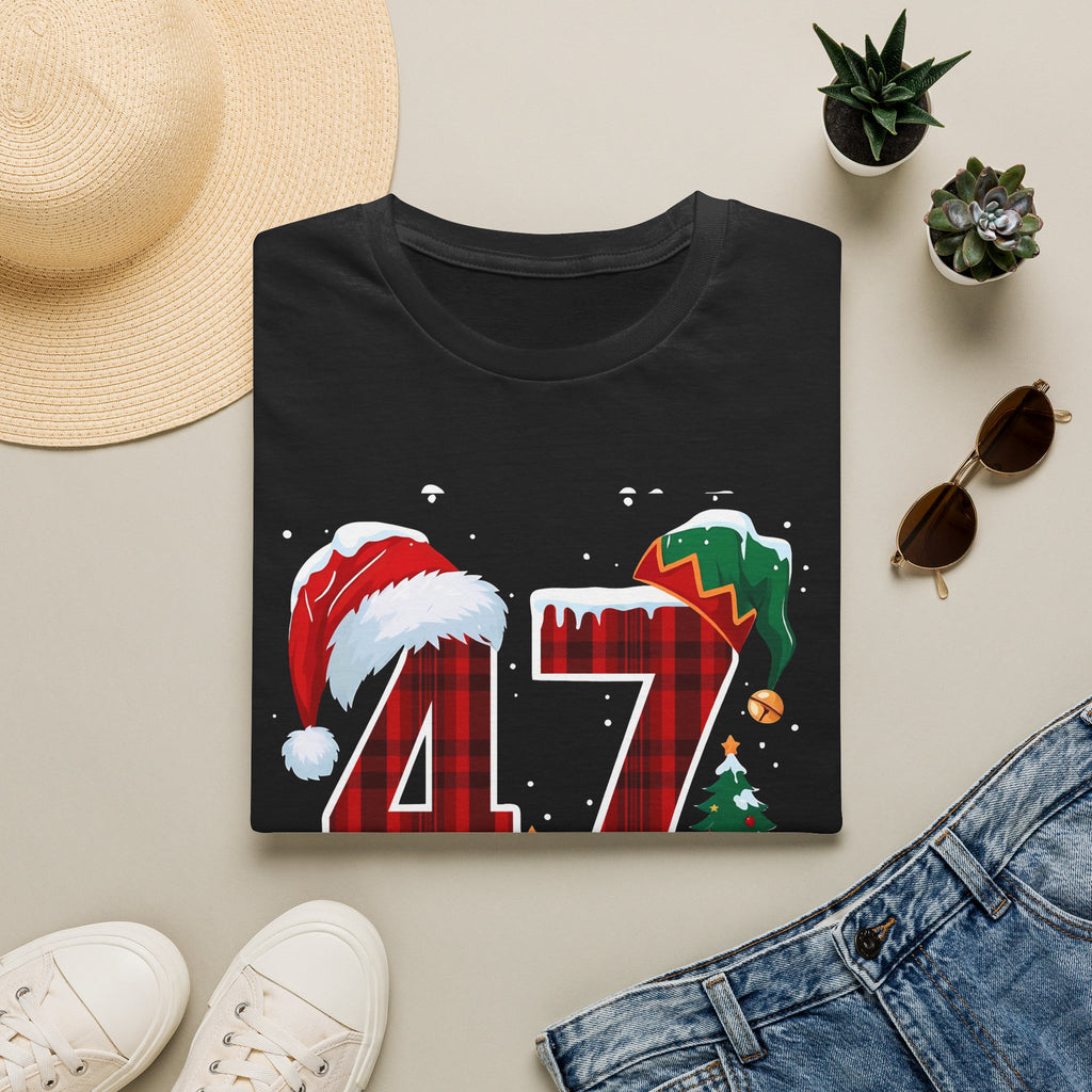 Trump 47 Christmas T-Shirt | Santa Hat, Elf Hat, Holiday Tree Design