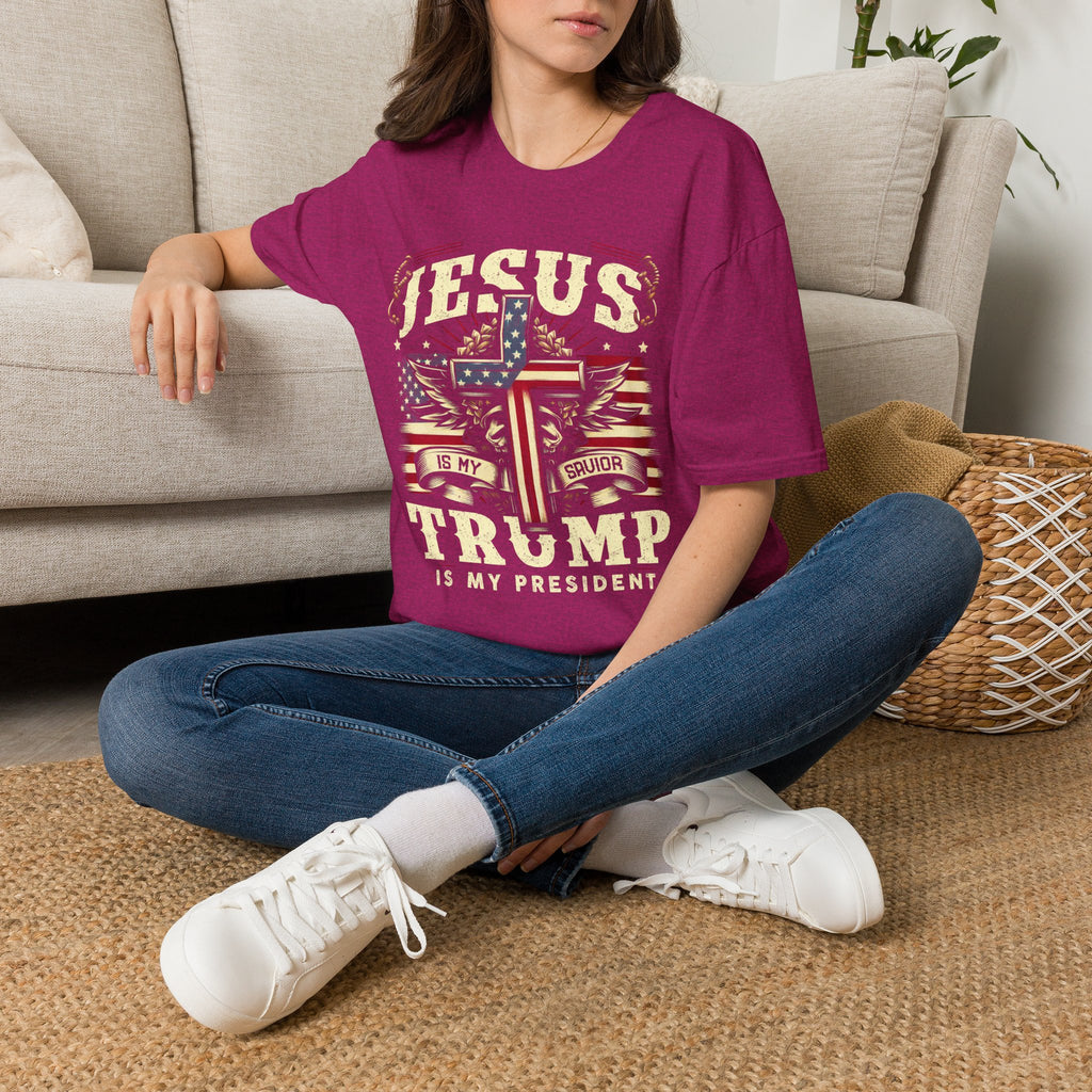 Jesus Cross Flag T-Shirt — "Jesus Is My Savior, Trump Is My President" Patriotic Christian Tee