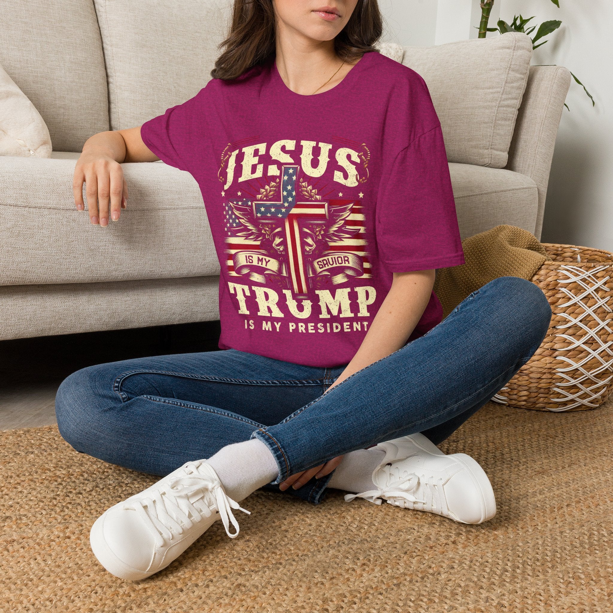 Jesus Cross Flag T-Shirt — "Jesus Is My Savior, Trump Is My President" Patriotic Christian Tee