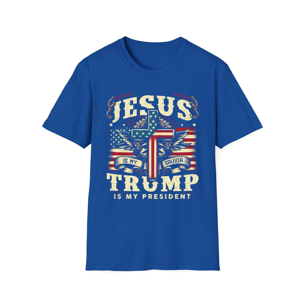 Jesus Cross Flag T-Shirt — "Jesus Is My Savior, Trump Is My President" Patriotic Christian Tee