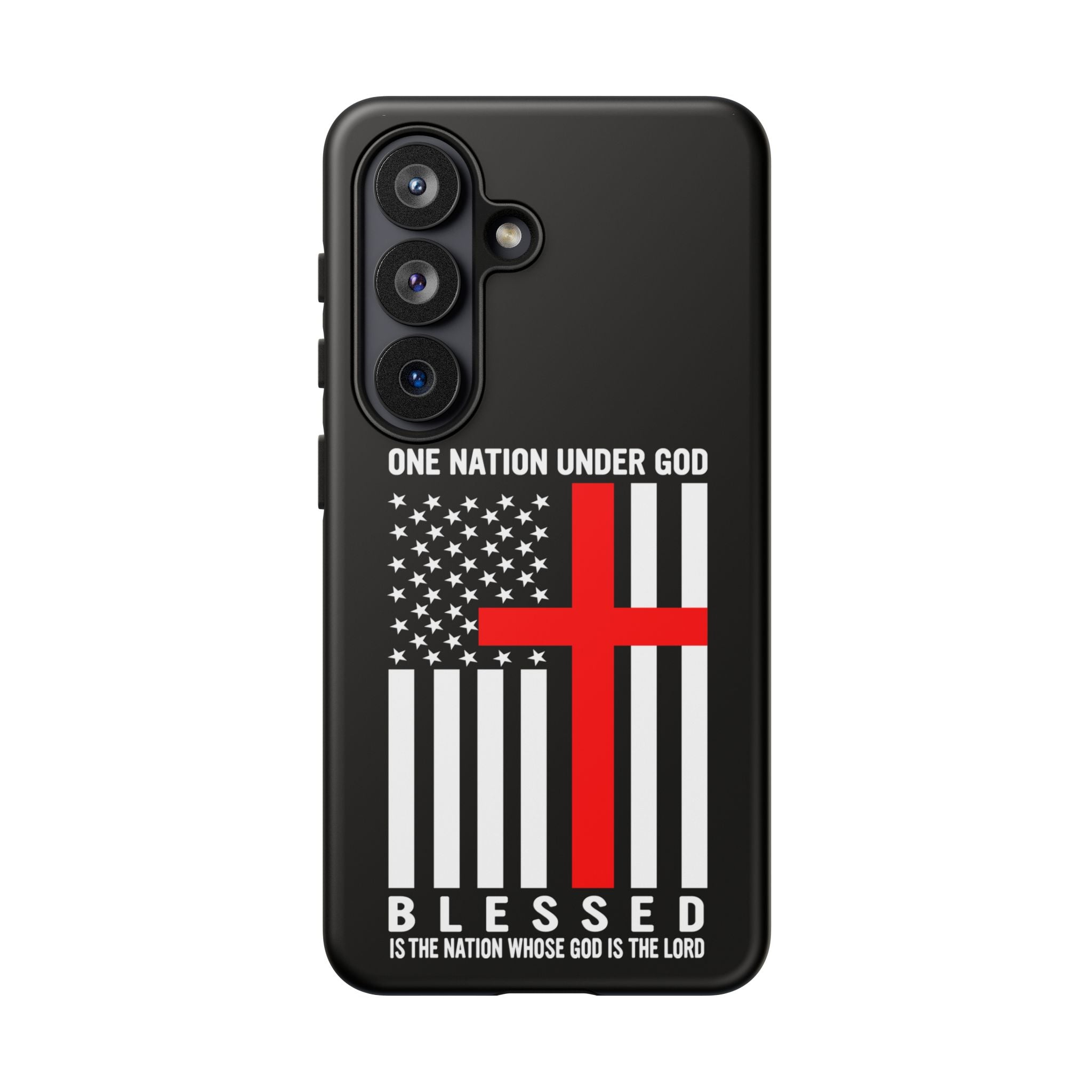 Religious American Flag Phone Case – "One Nation Under God, Blessed" Tough Case