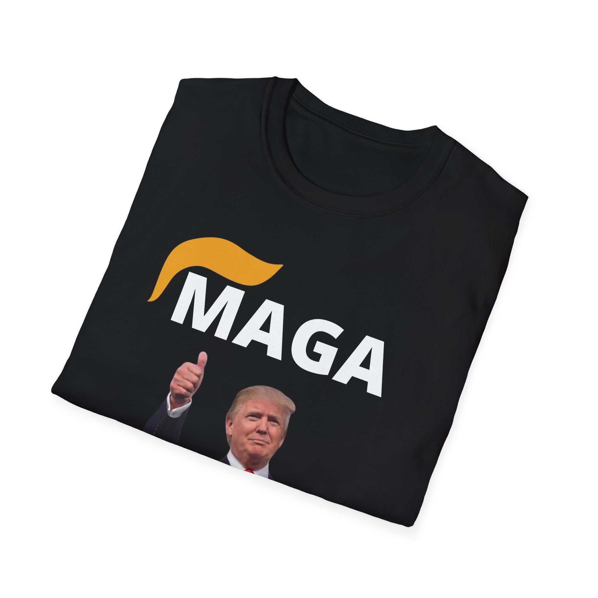 MAGA Thank GOD Unisex Softstyle T-Shirt, Men Women Graphic Tee, Conservative Trump Supporter Apparel, Patriotic Political Shirt, American