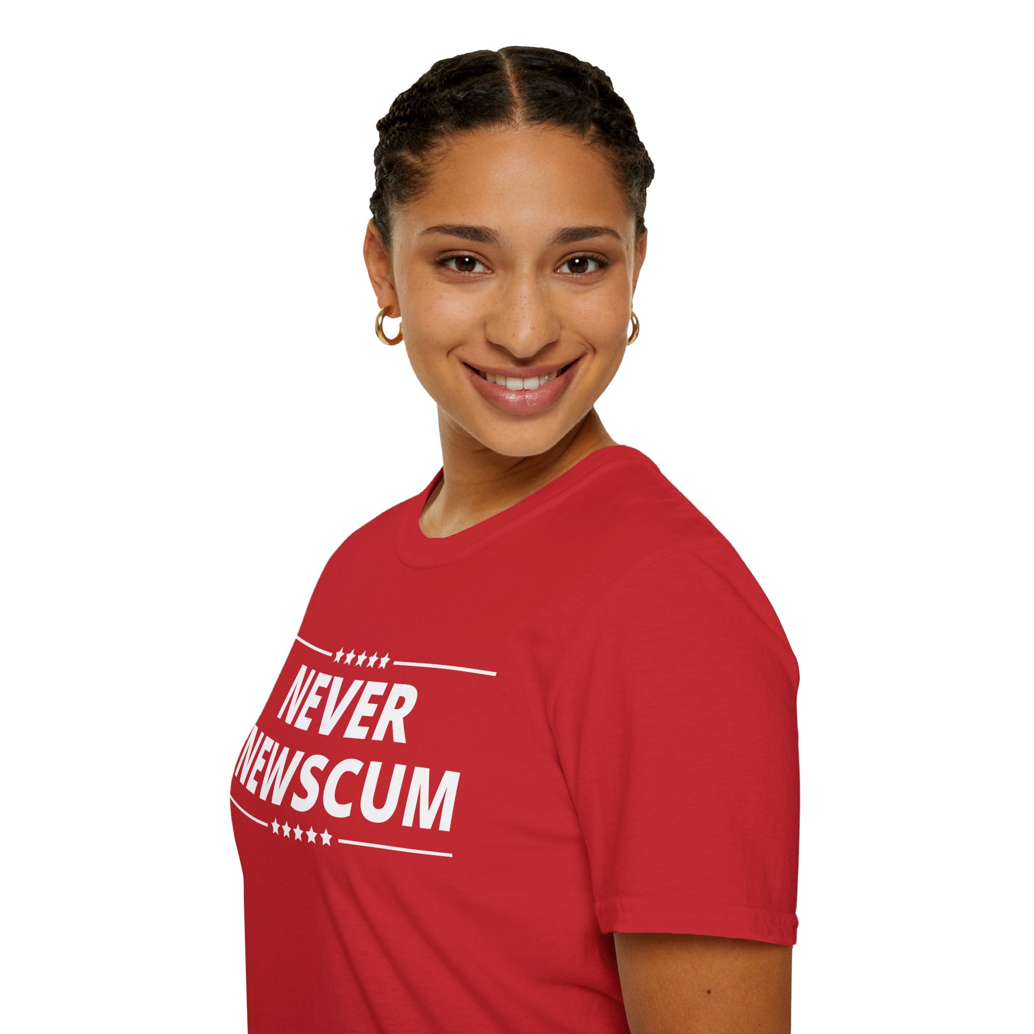 Never NewScum Mens Womans Softstyle T-Shirt, Funny Graphic Tee, Statement Shirt, Casual Wear, Gift for Friends, Political NeverNewScum.com