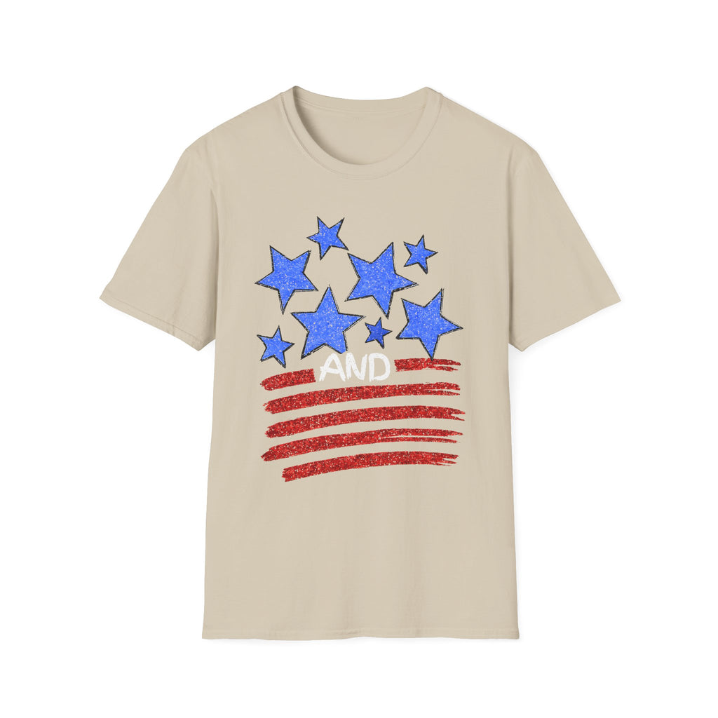 Patriotic Blue Stars Red Strips Graphic Tee (Fourth of July, Americana) T-Shirt