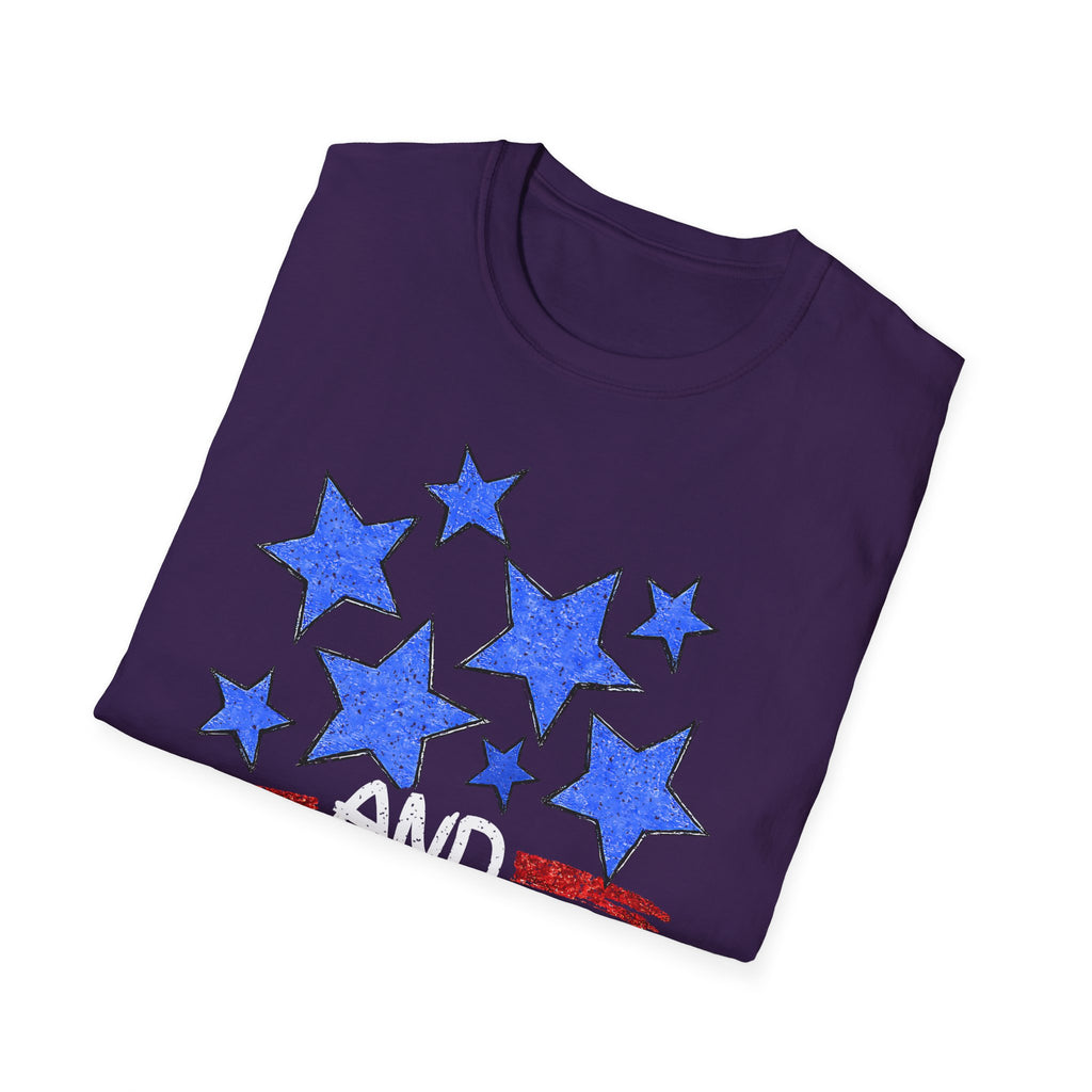 Patriotic Blue Stars Red Strips Graphic Tee (Fourth of July, Americana) T-Shirt