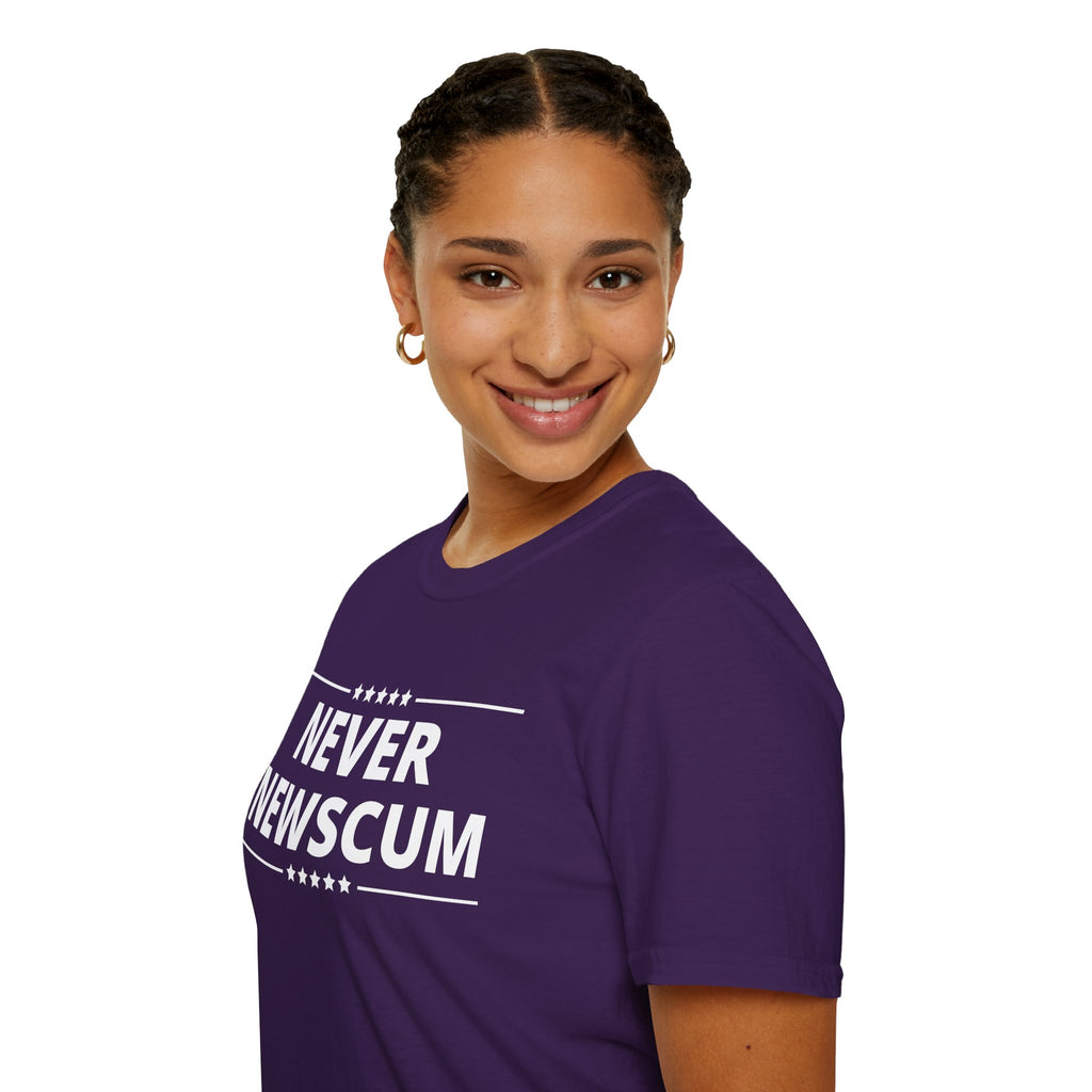 Never NewScum Mens Womans Softstyle T-Shirt, Funny Graphic Tee, Statement Shirt, Casual Wear, Gift for Friends, Political NeverNewScum.com