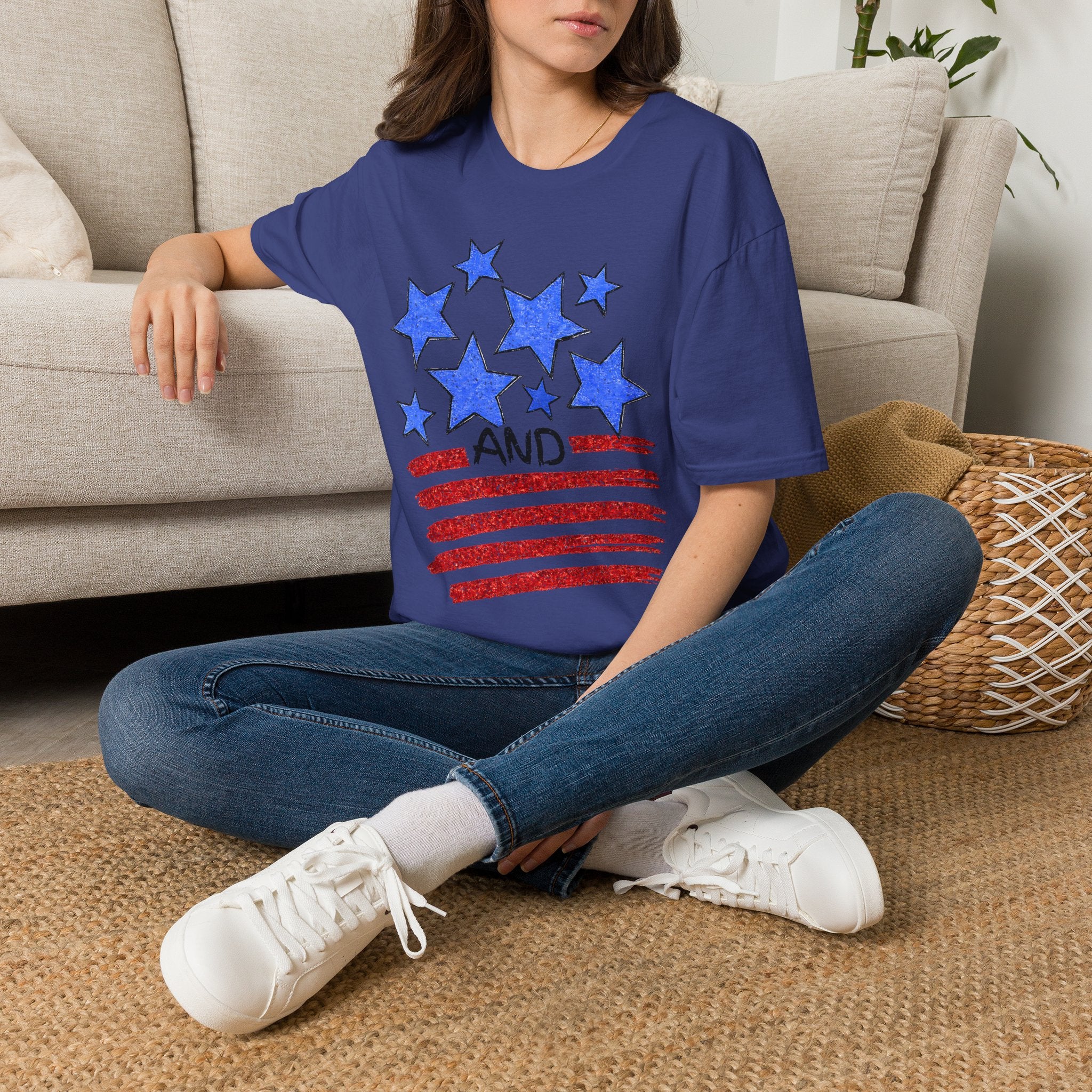American Flag T-Shirt - Blue Stars & Stripes Patriotic Tee