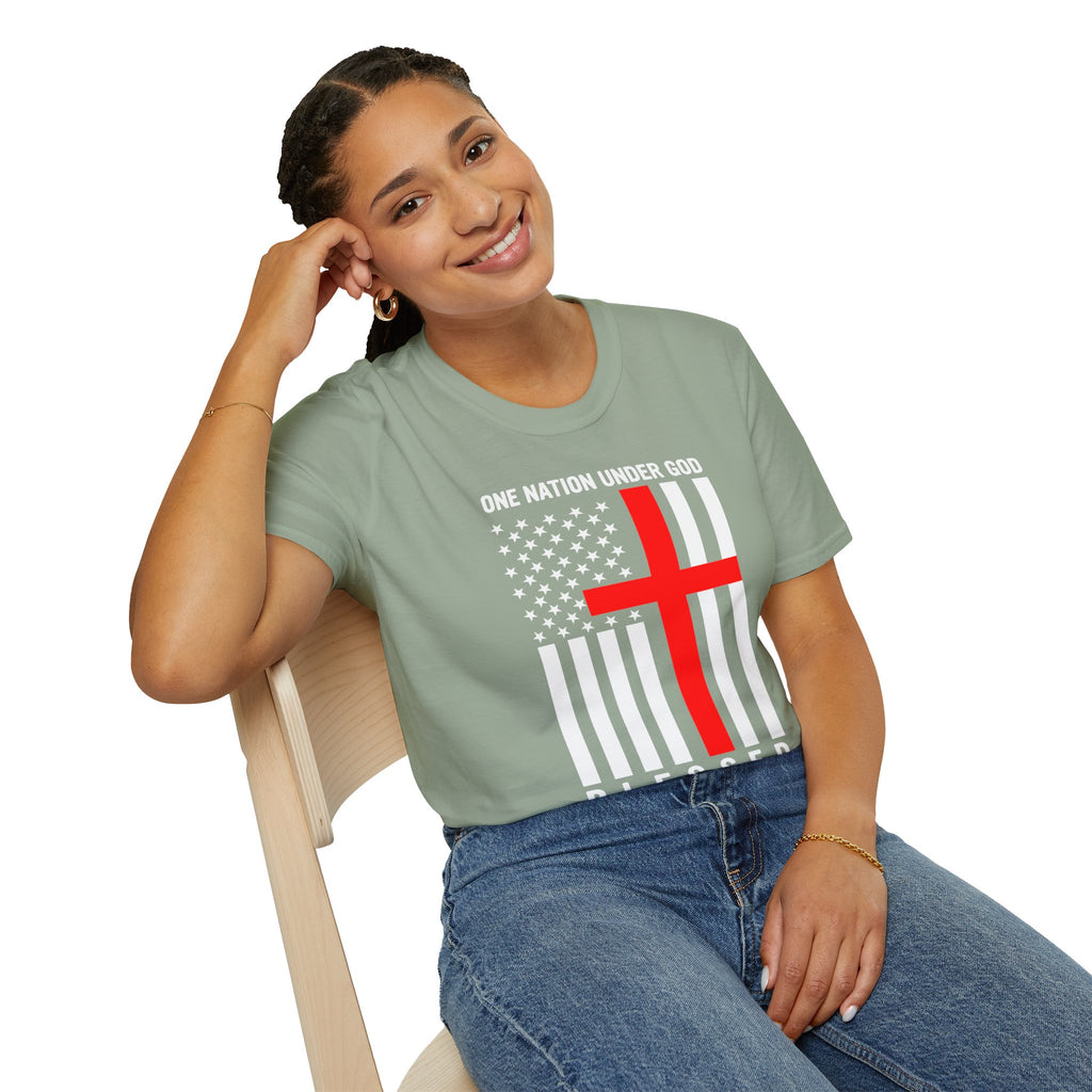 Christian Faith Mens Womans Softstyle T-Shirt | One Nation Under God | American Flag Tee | Religious Apparel | Inspirational Gift