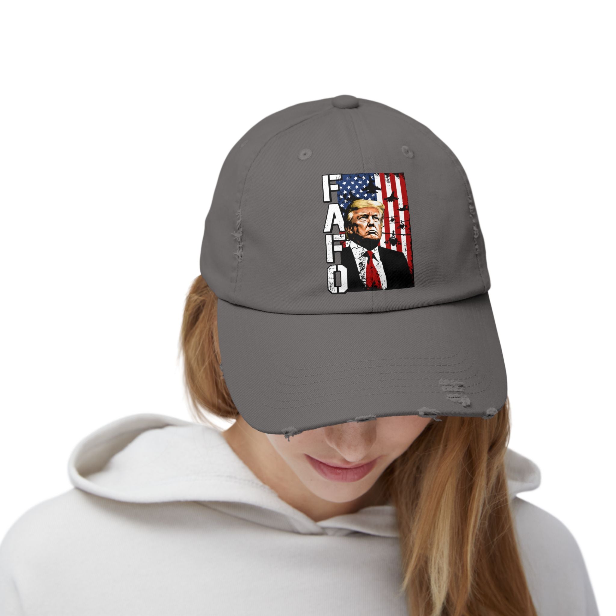 FAFO Portrait Cap | Distressed Black Hat, American Flag Design