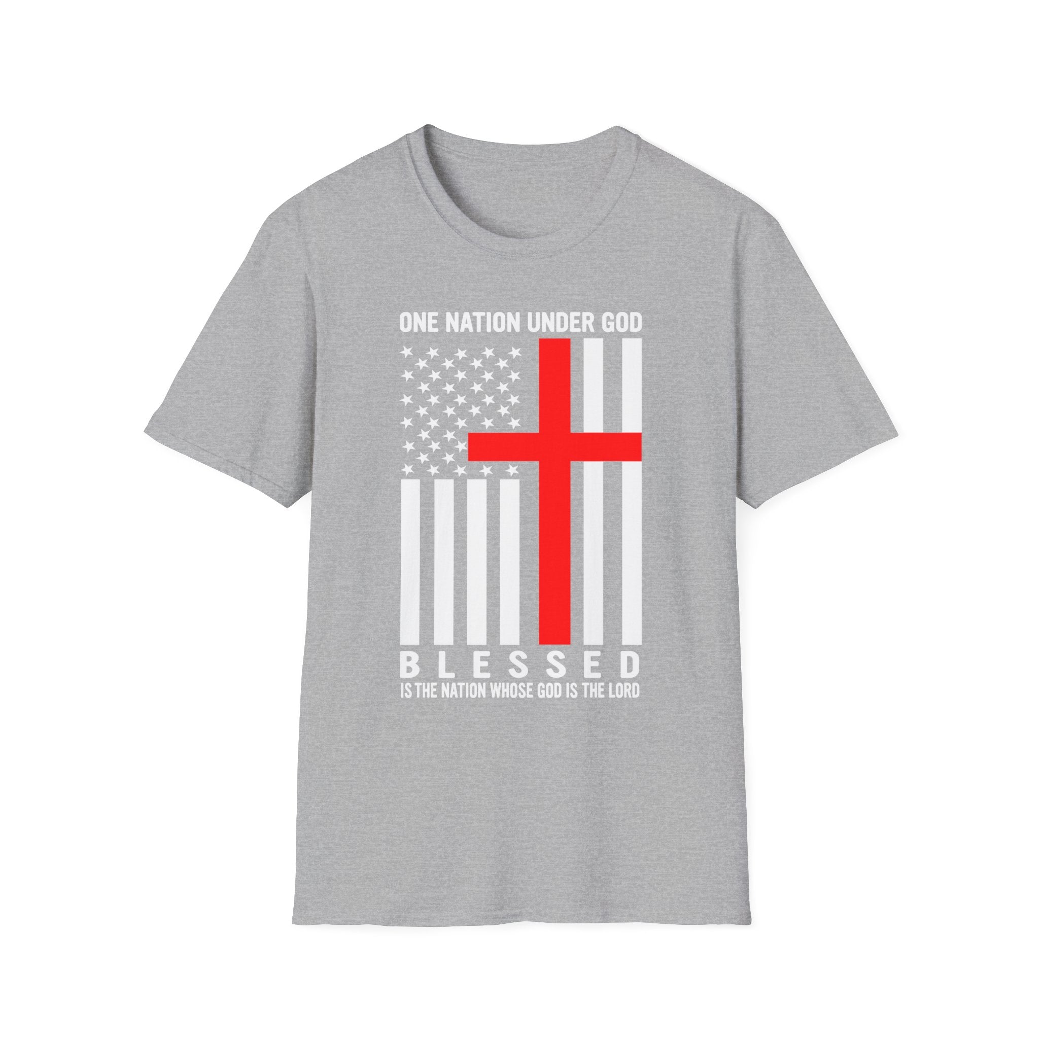 Christian Faith Unisex Softstyle T-Shirt | One Nation Under God | American Flag Tee | Religious Apparel | Inspirational Gift