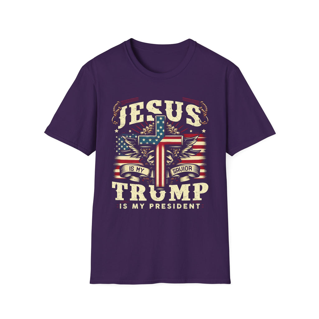 Jesus Cross Flag T-Shirt — "Jesus Is My Savior, Trump Is My President" Patriotic Christian Tee