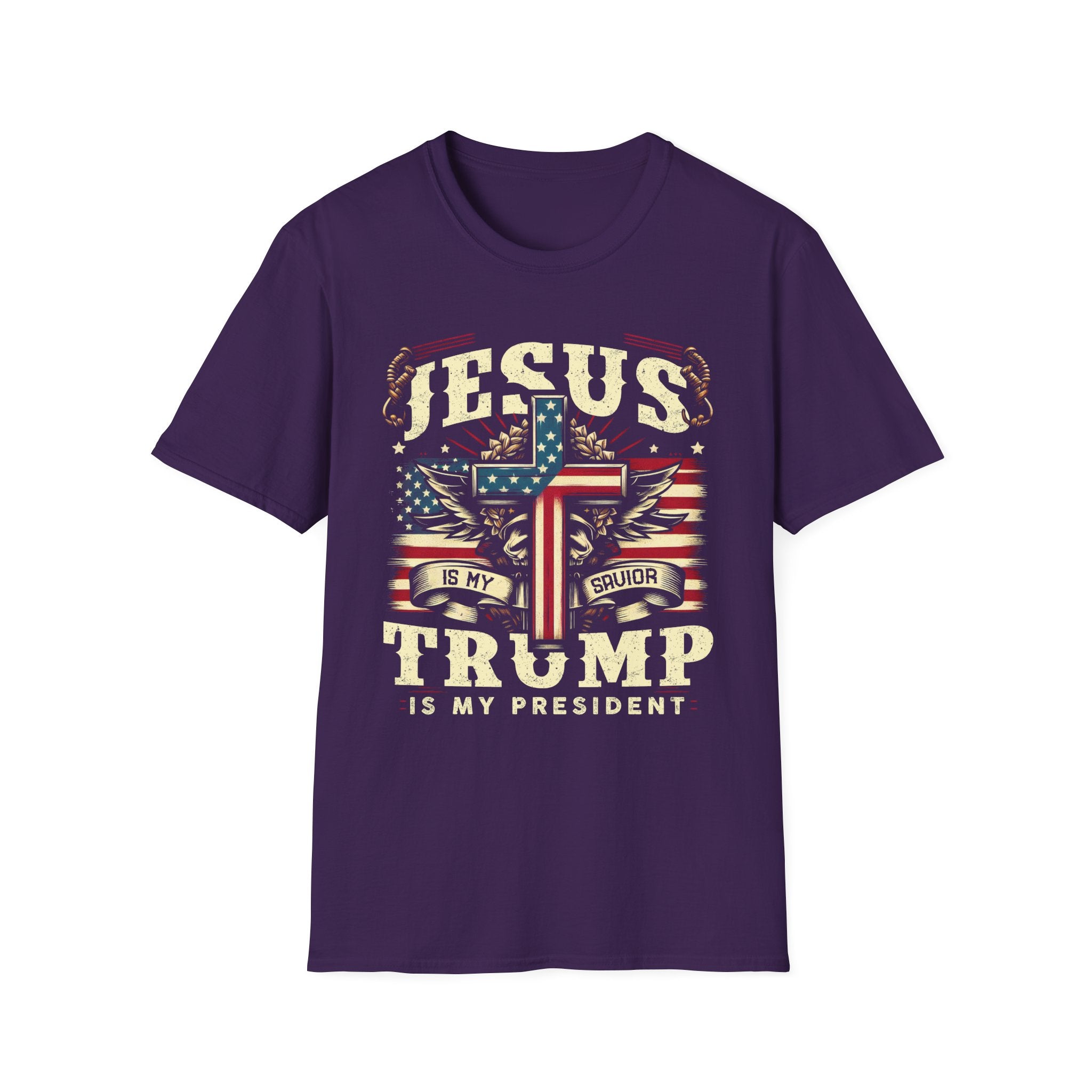 Jesus Cross Flag T-Shirt — "Jesus Is My Savior, Trump Is My President" Patriotic Christian Tee