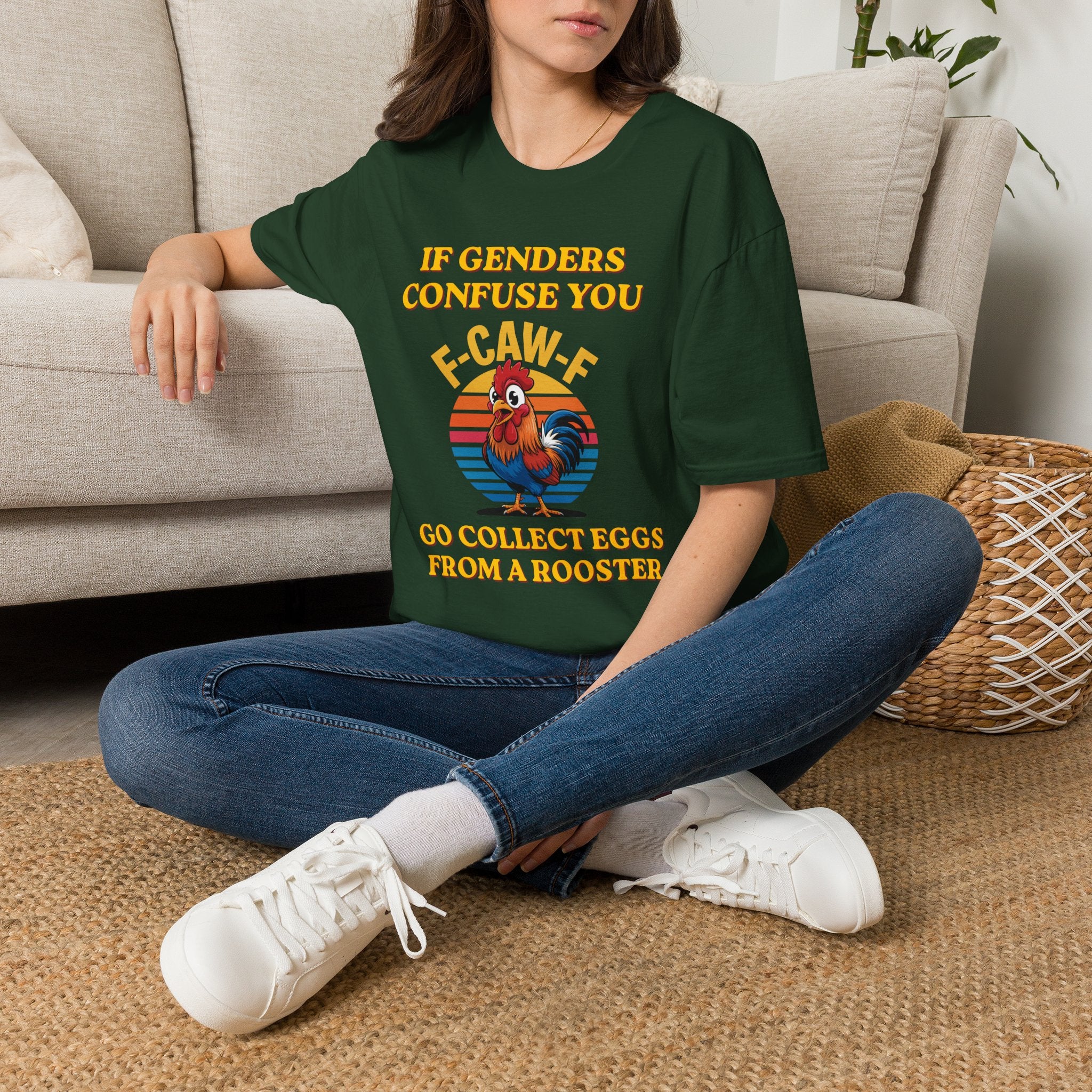 If Genders Confuse You T-Shirt — Funny Rooster "F‑Caw‑F" Graphic Tee