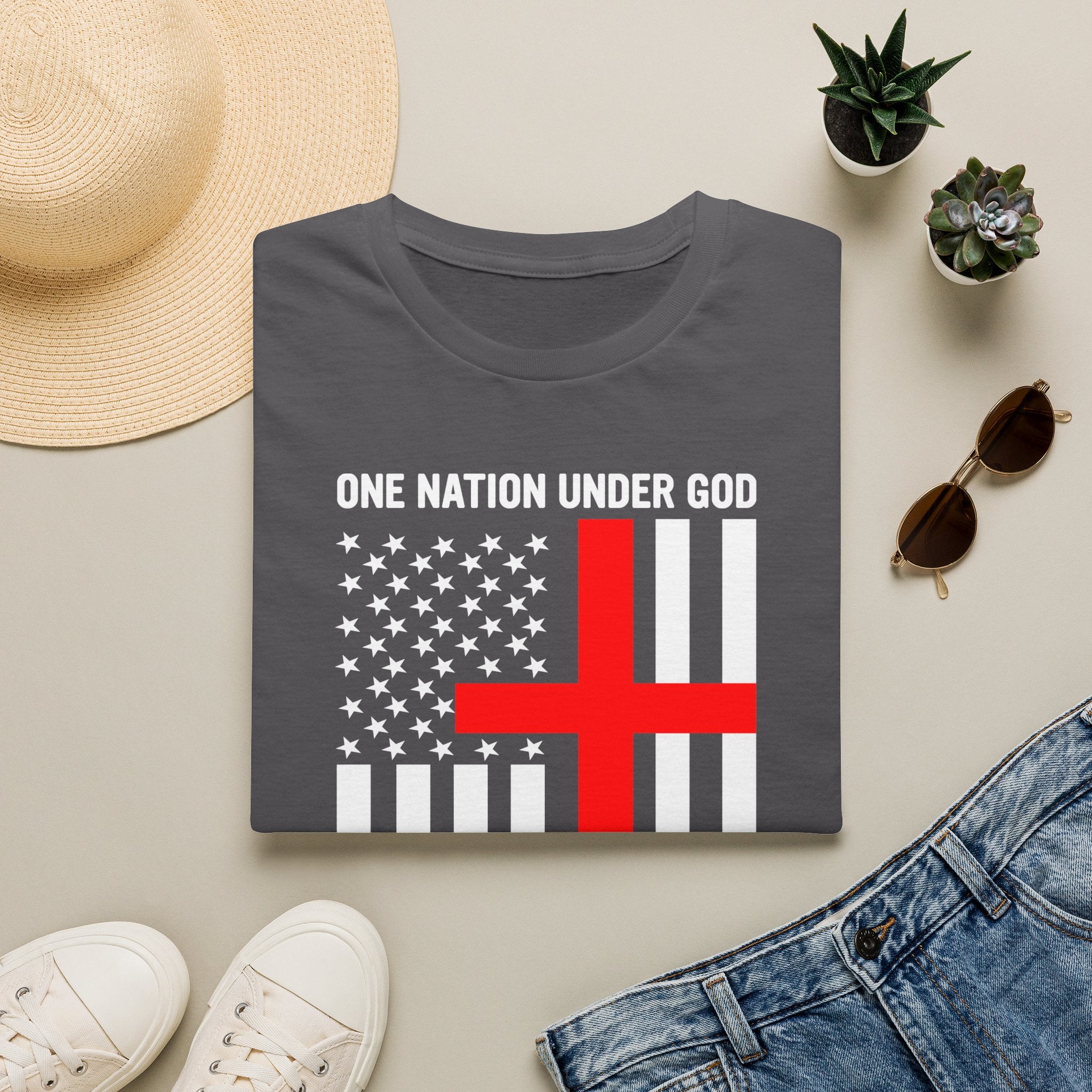 Christian Faith Mens Womans Softstyle T-Shirt | One Nation Under God | American Flag Tee | Religious Apparel | Inspirational Gift