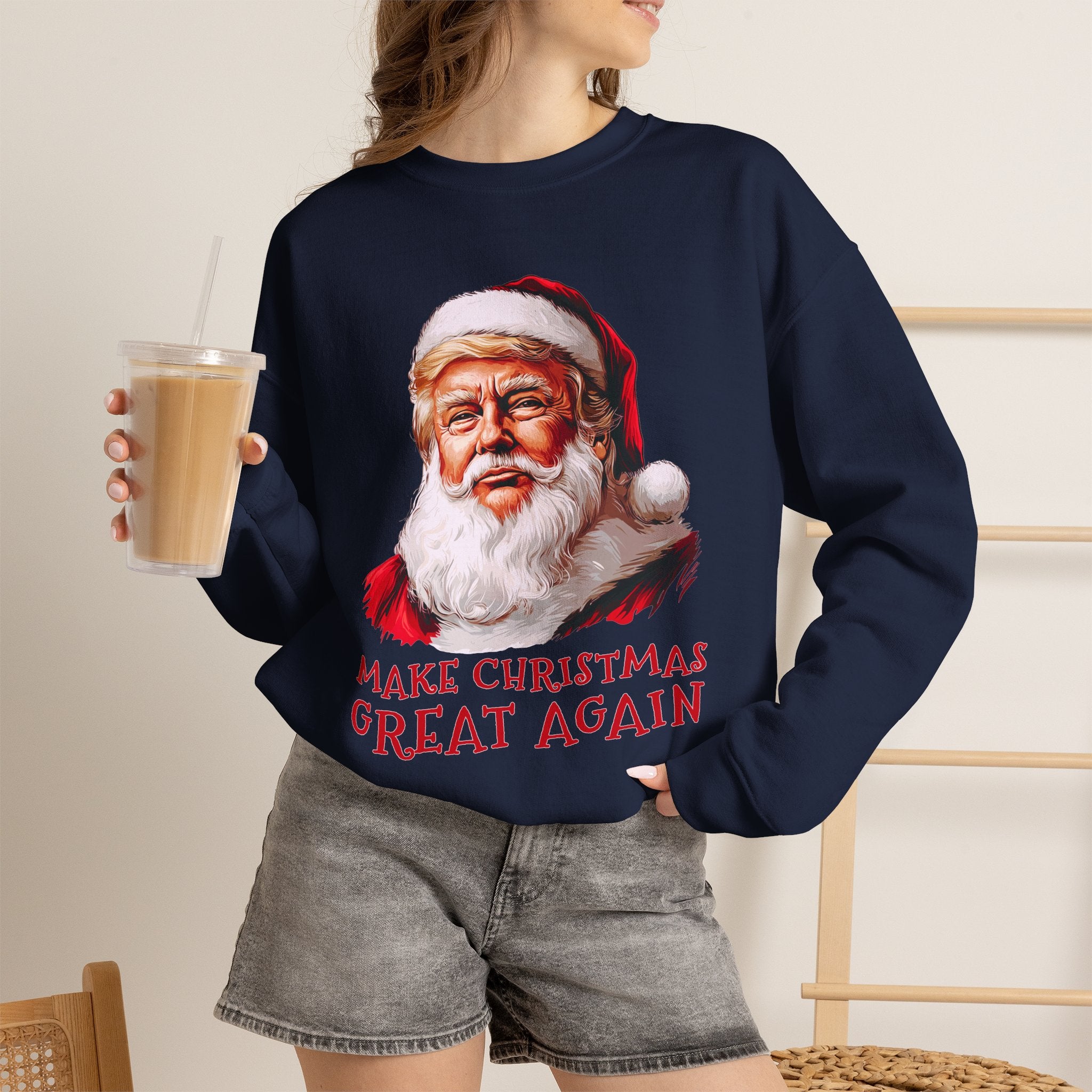 Trump Santa Face Illustration Make Christmas Great Again Sweatshirt