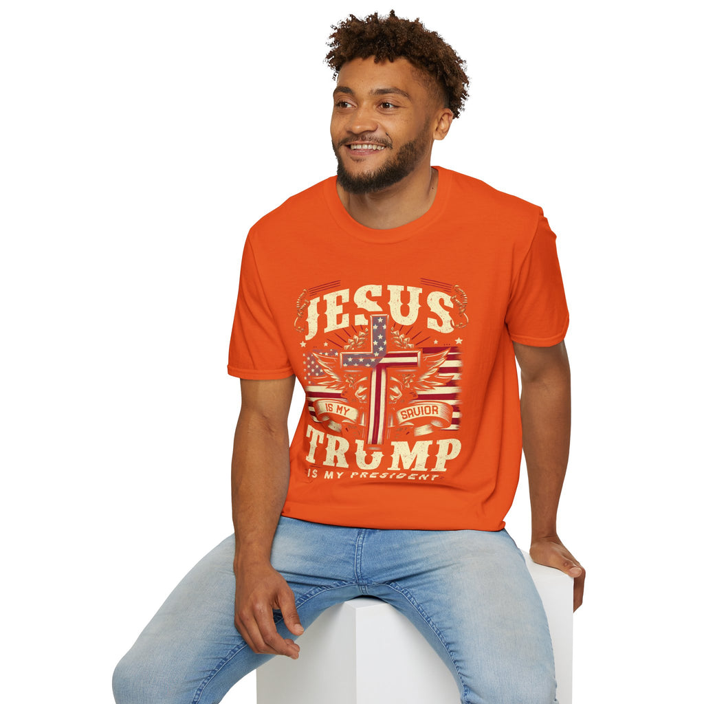 Jesus Cross Flag T-Shirt — "Jesus Is My Savior, Trump Is My President" Patriotic Christian Tee