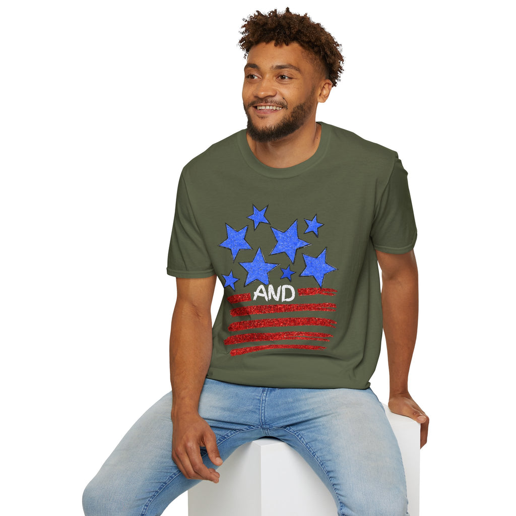 Patriotic Blue Stars Red Strips Graphic Tee (Fourth of July, Americana) T-Shirt