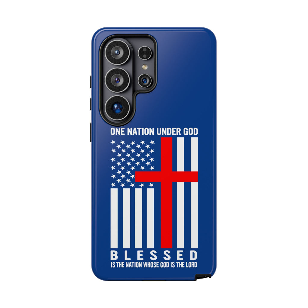 Patriotic Christian Phone Case - "One Nation Under God" Red Cross USA Flag