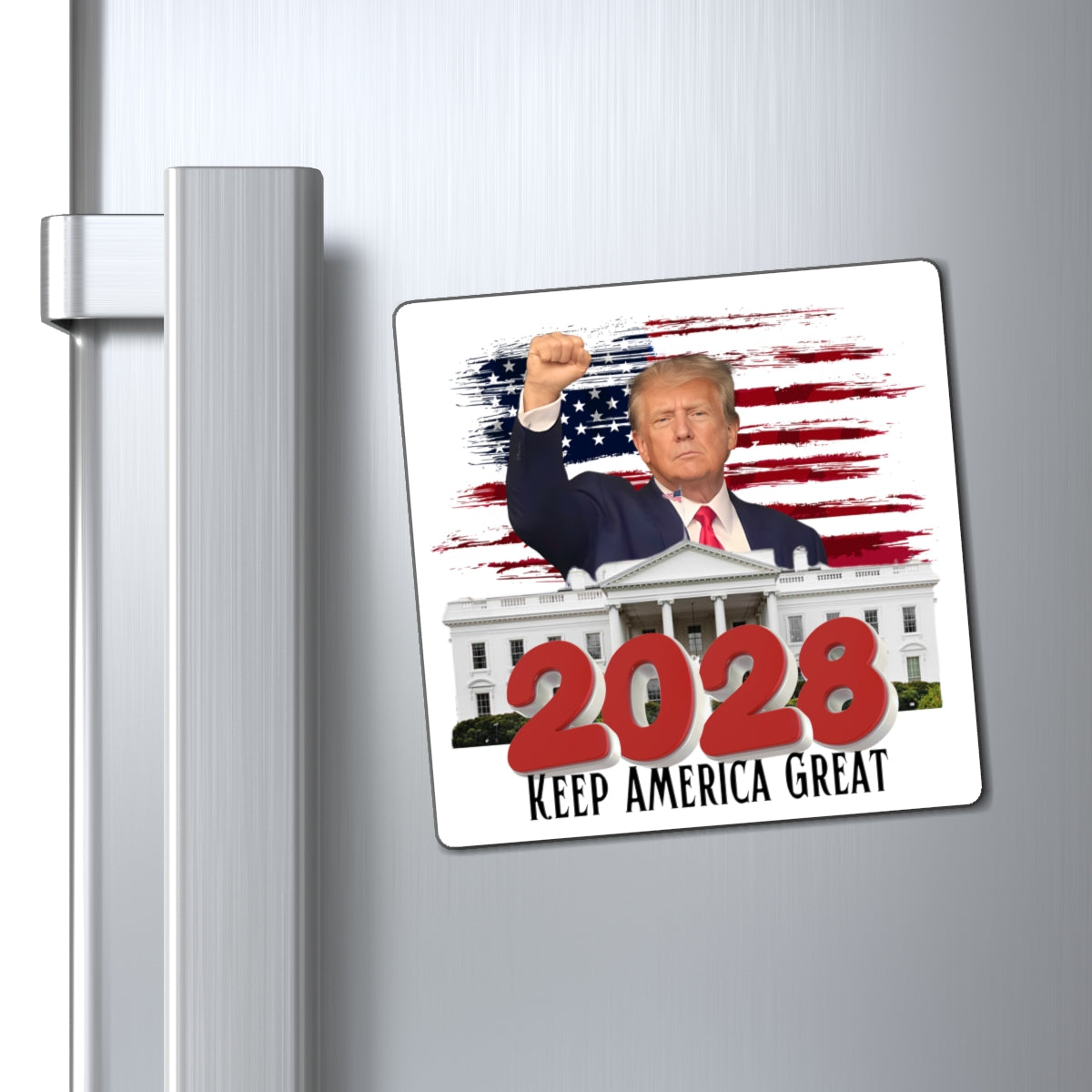 2028 Keep America Great Trump Magnet | Patriotic Flag White House