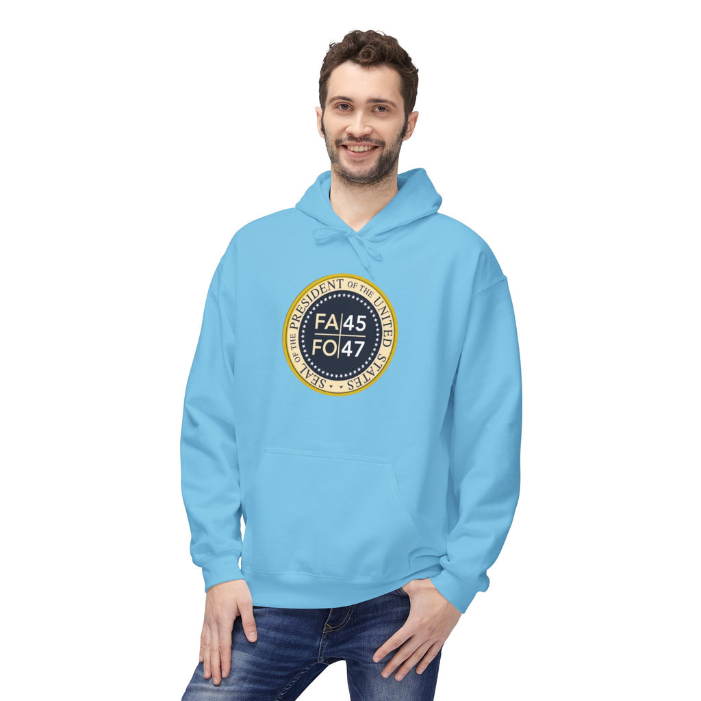 FA45 FO47 Trump Seal Hoodie | Political Satire Presidential Seal