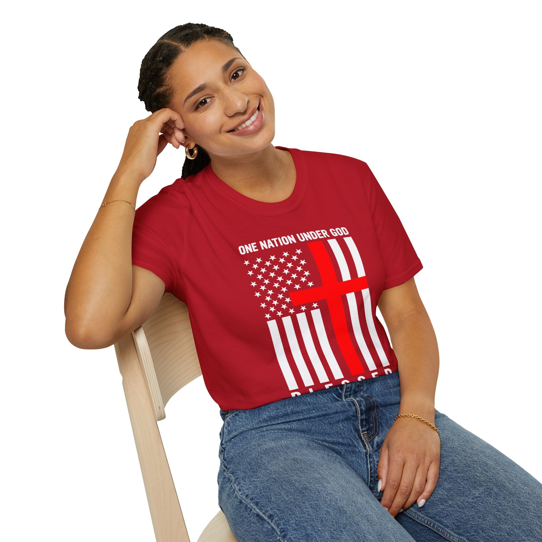 Christian Faith Mens Womans Softstyle T-Shirt | One Nation Under God | American Flag Tee | Religious Apparel | Inspirational Gift