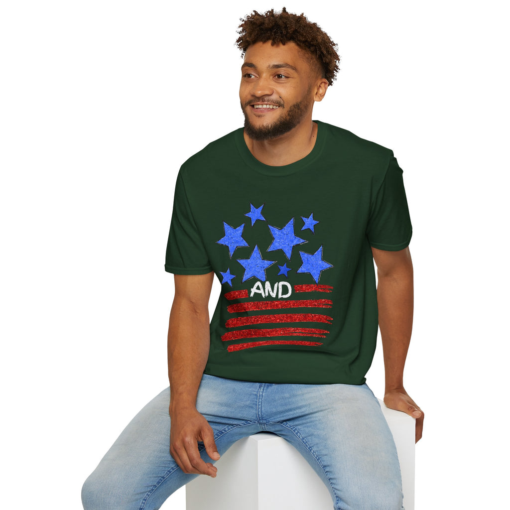 Patriotic Blue Stars Red Strips Graphic Tee (Fourth of July, Americana) T-Shirt