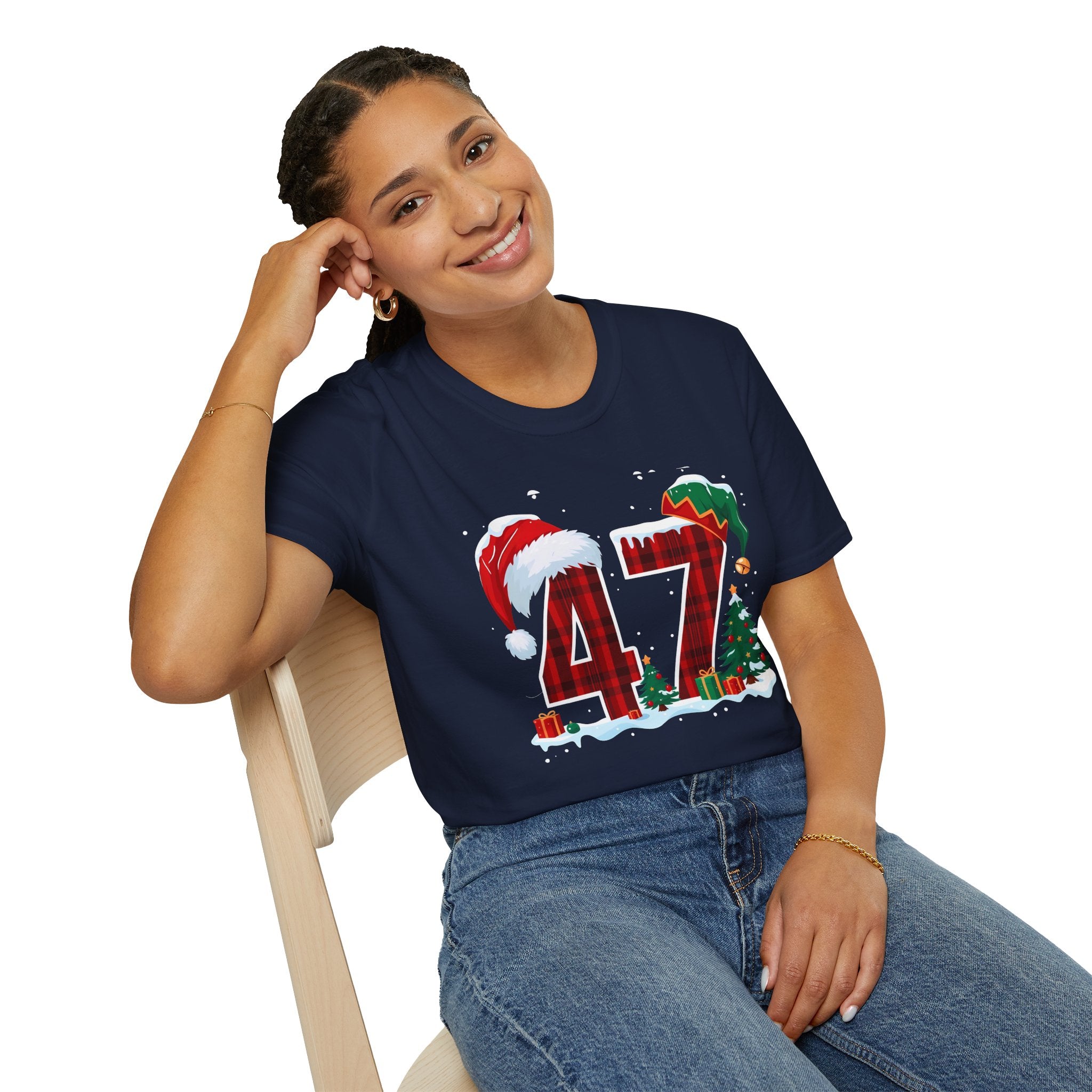 Trump 47 Christmas T-Shirt | Santa Hat, Elf Hat, Holiday Tree Design