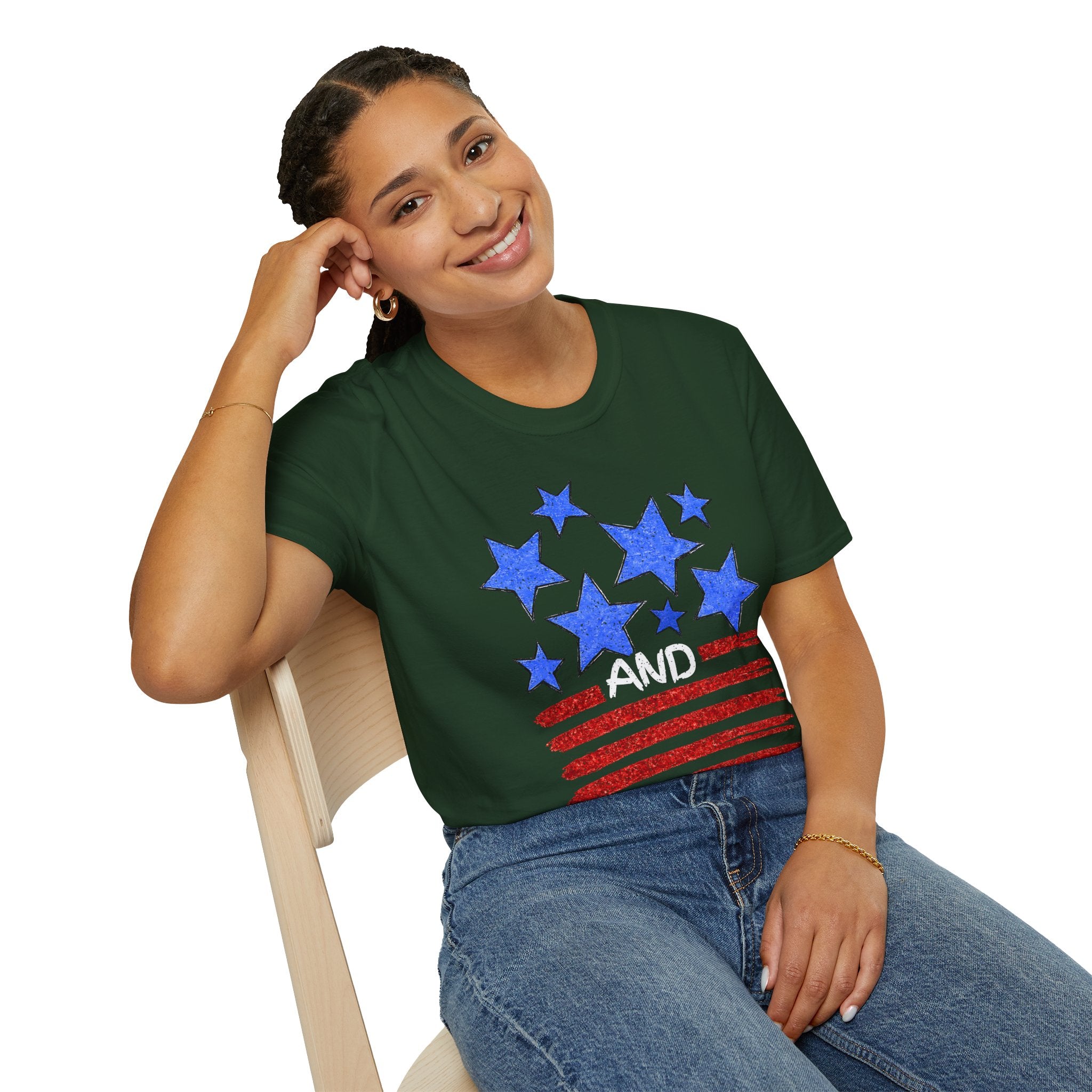 Patriotic Blue Stars Red Strips Graphic Tee (Fourth of July, Americana) T-Shirt