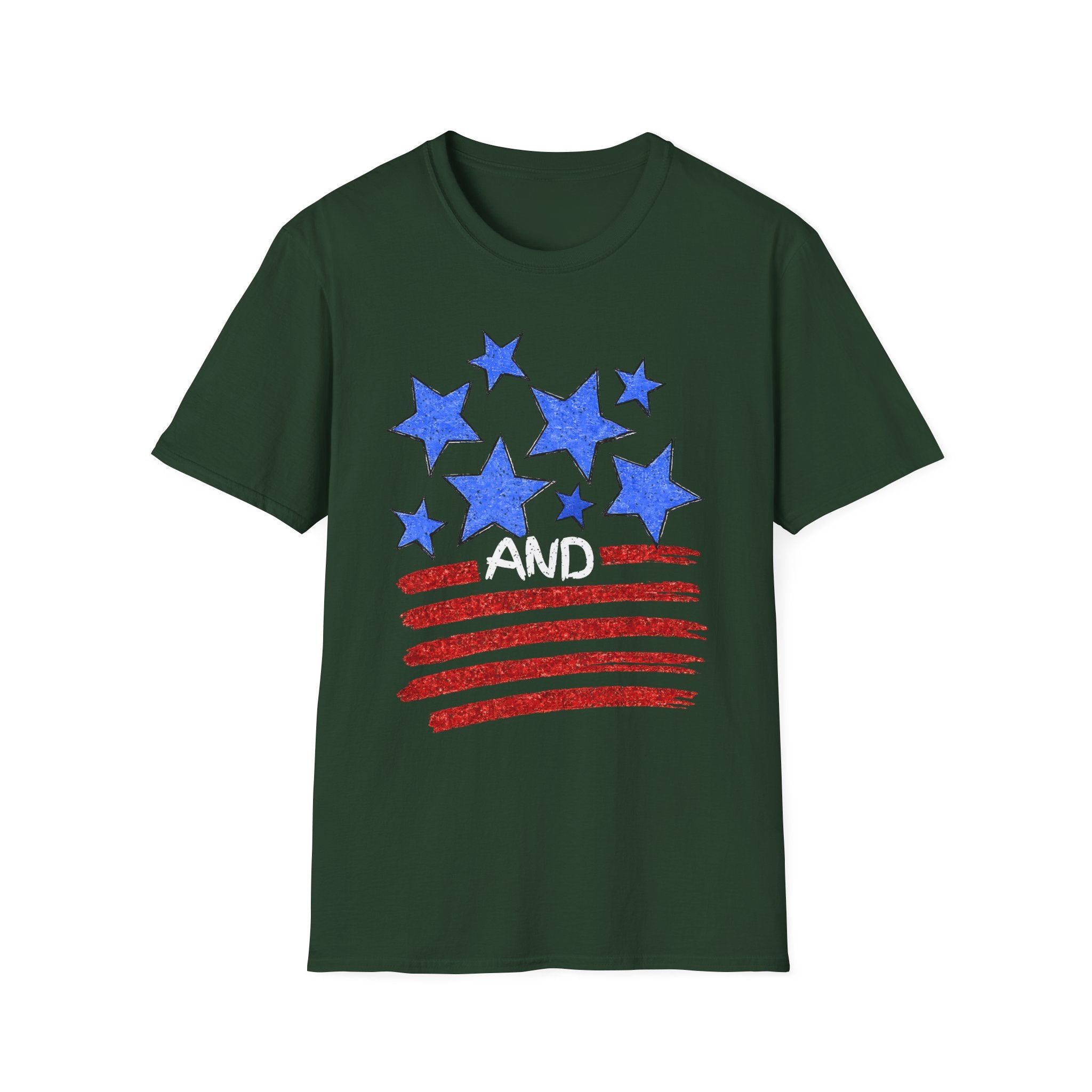 Patriotic Blue Stars Red Strips Graphic Tee (Fourth of July, Americana) T-Shirt