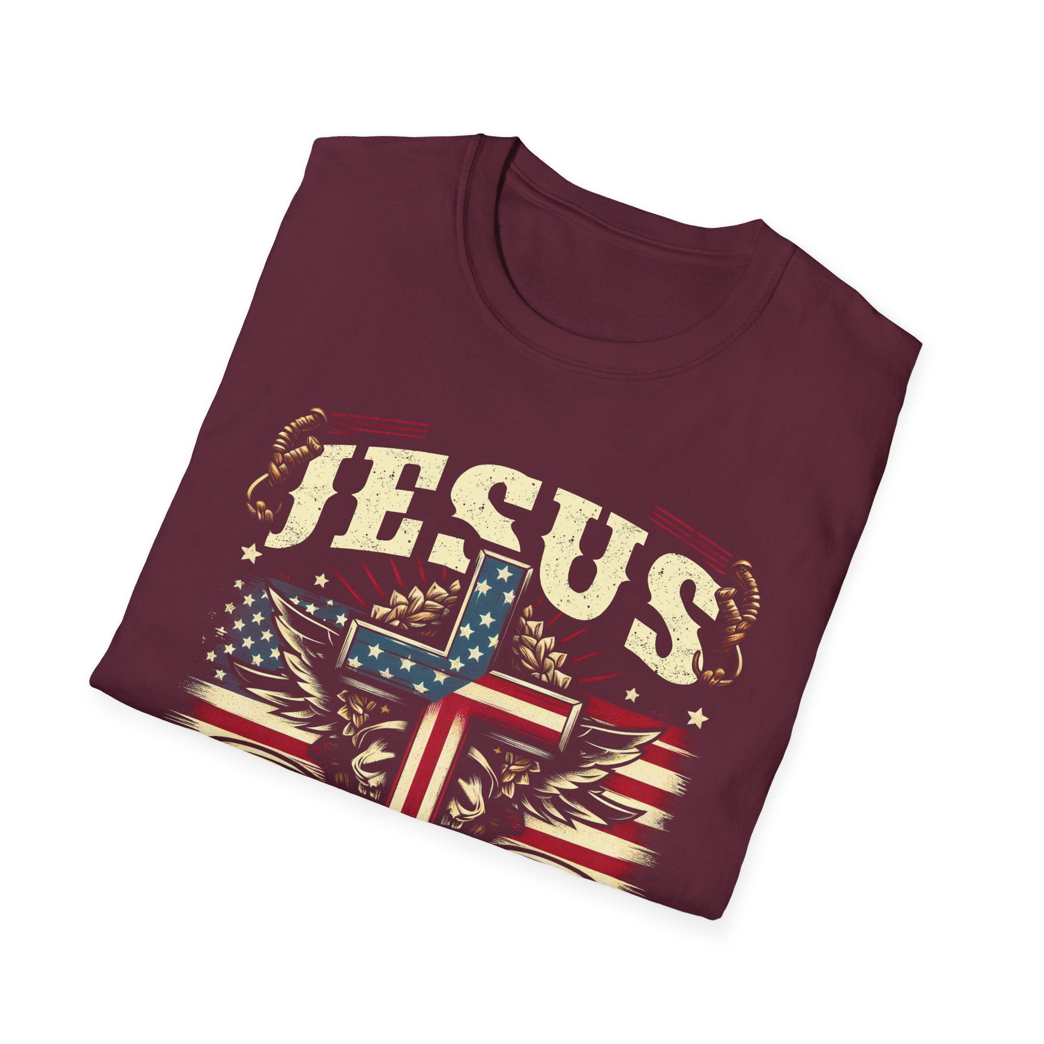 Jesus Cross Flag T-Shirt — "Jesus Is My Savior, Trump Is My President" Patriotic Christian Tee