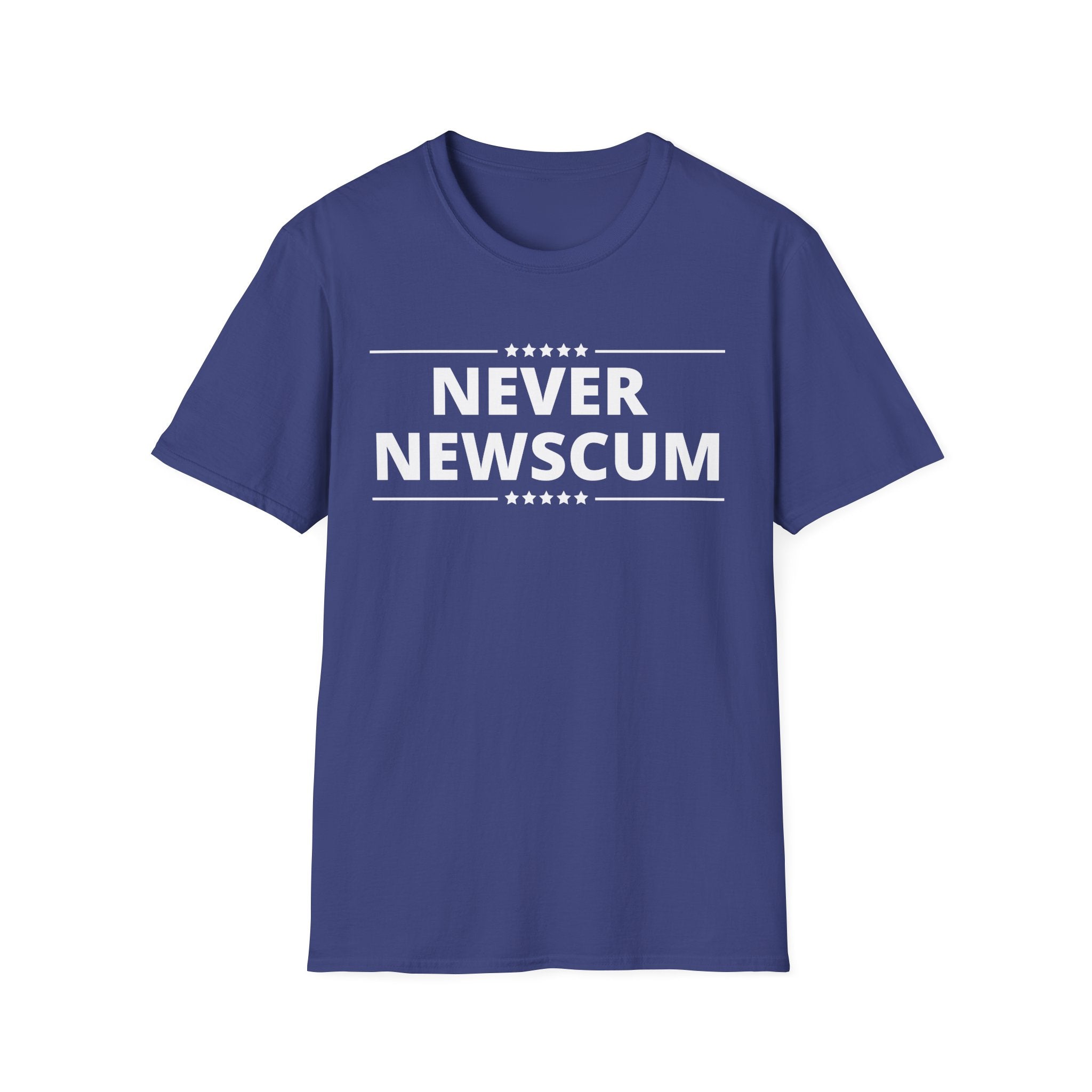 Never NewScum Mens Womans Softstyle T-Shirt, Funny Graphic Tee, Statement Shirt, Casual Wear, Gift for Friends, Political NeverNewScum.com