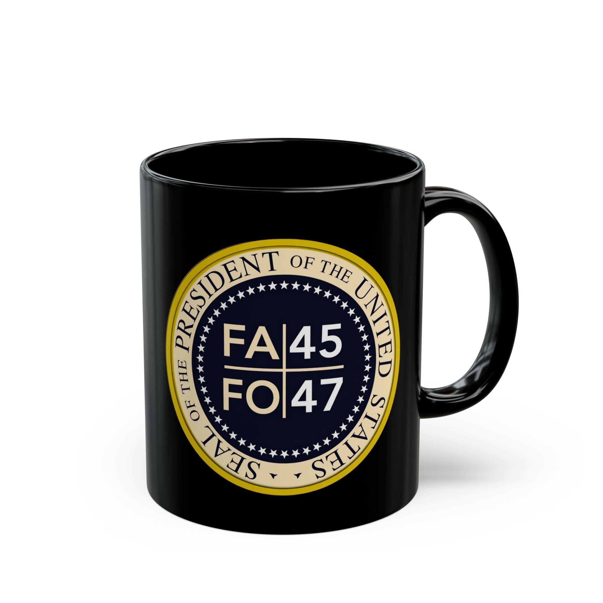 FA/FO 45/47 Presidential Seal Black Coffee Mug – Political Humor Gift