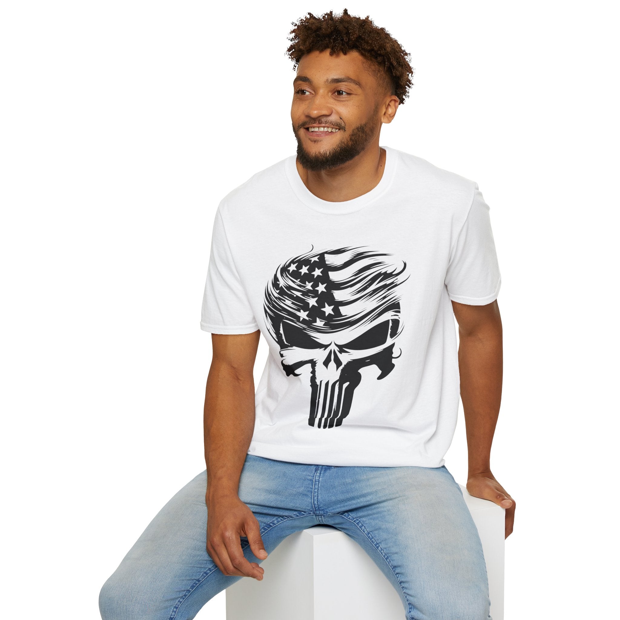 Punisher Patriotic Skull Graphic T-Shirt | Mens Womans  Softstyle Tee, Unique Gift, Casual Wear, Festival Apparel, Statement Shirt