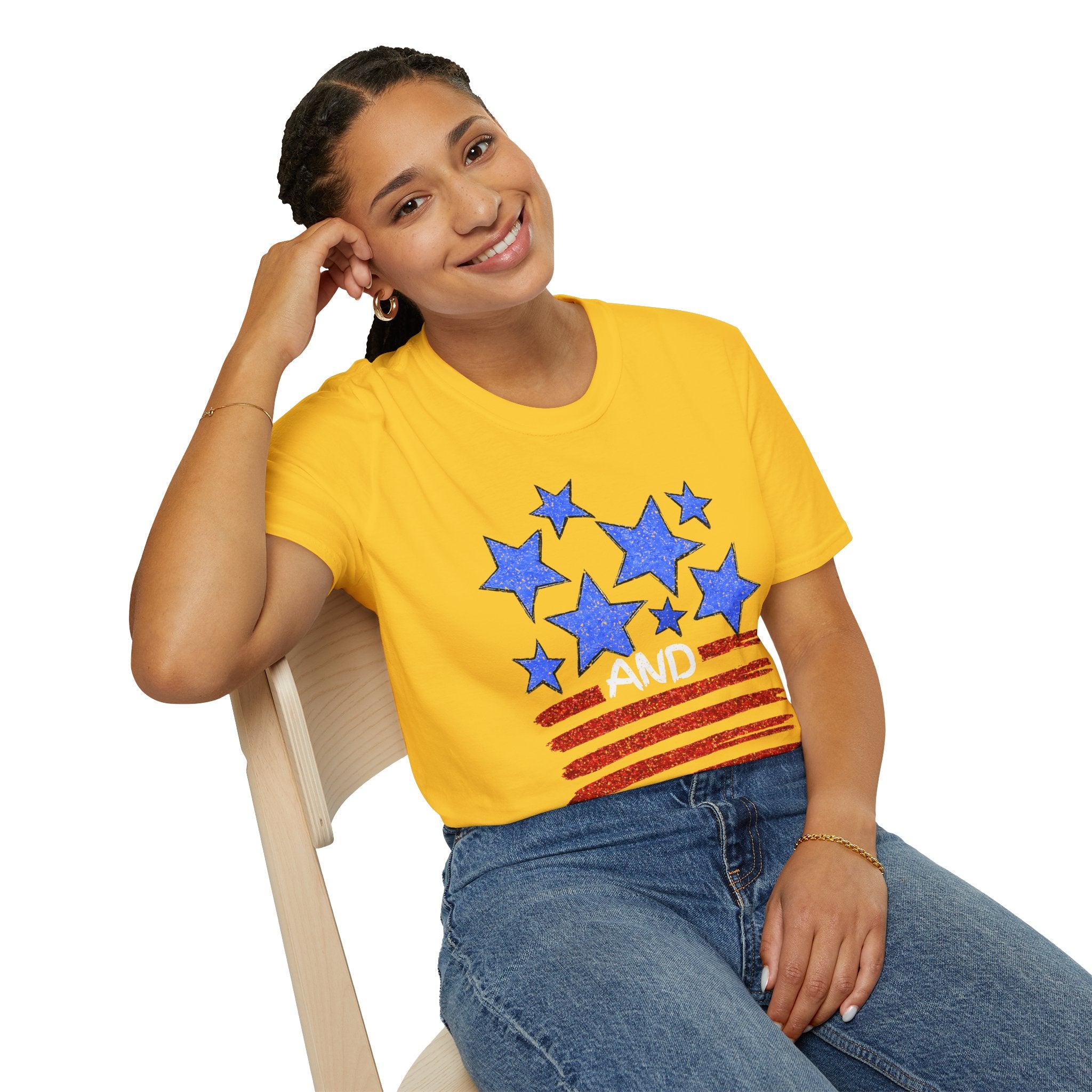 Patriotic Blue Stars Red Strips Graphic Tee (Fourth of July, Americana) T-Shirt