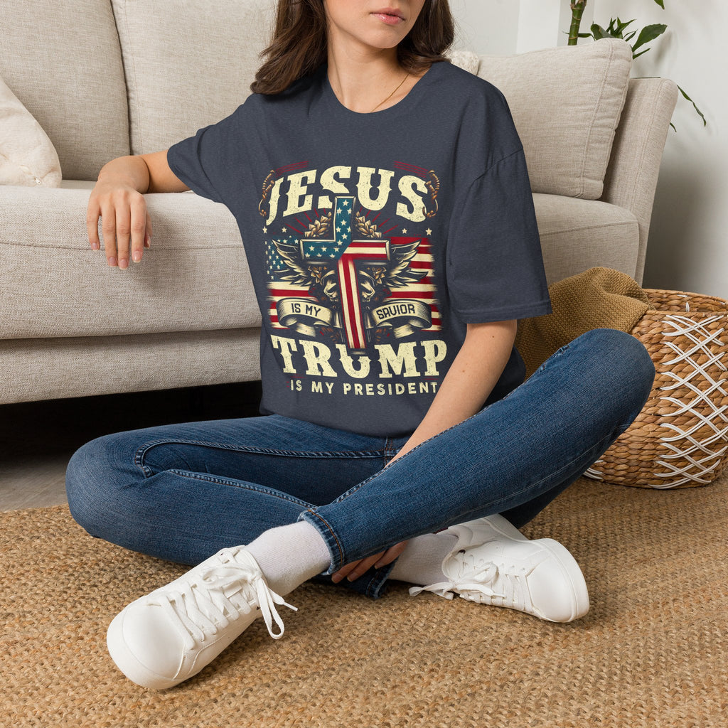 Jesus Cross Flag T-Shirt — "Jesus Is My Savior, Trump Is My President" Patriotic Christian Tee