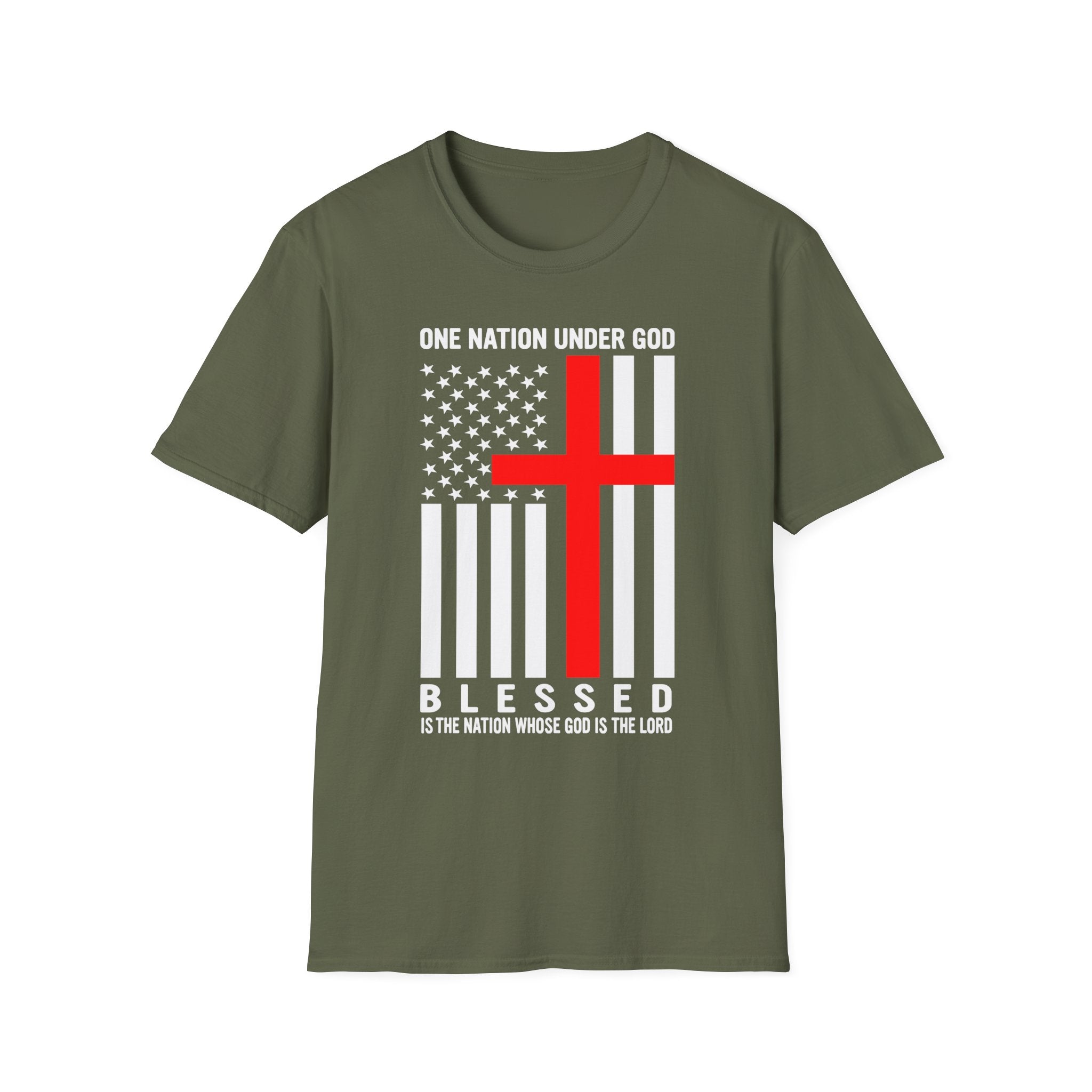 Christian Faith Unisex Softstyle T-Shirt | One Nation Under God | American Flag Tee | Religious Apparel | Inspirational Gift
