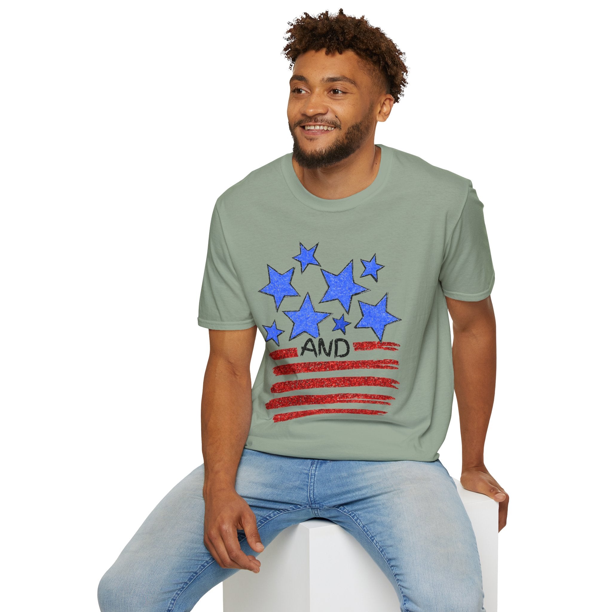 American Flag T-Shirt - Blue Stars & Stripes Patriotic Tee