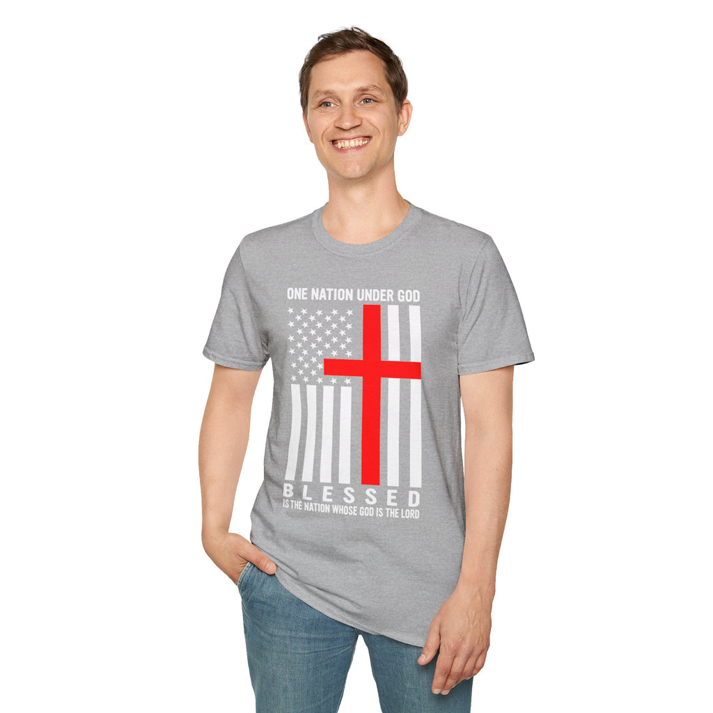 Christian Faith Mens Womans Softstyle T-Shirt | One Nation Under God | American Flag Tee | Religious Apparel | Inspirational Gift