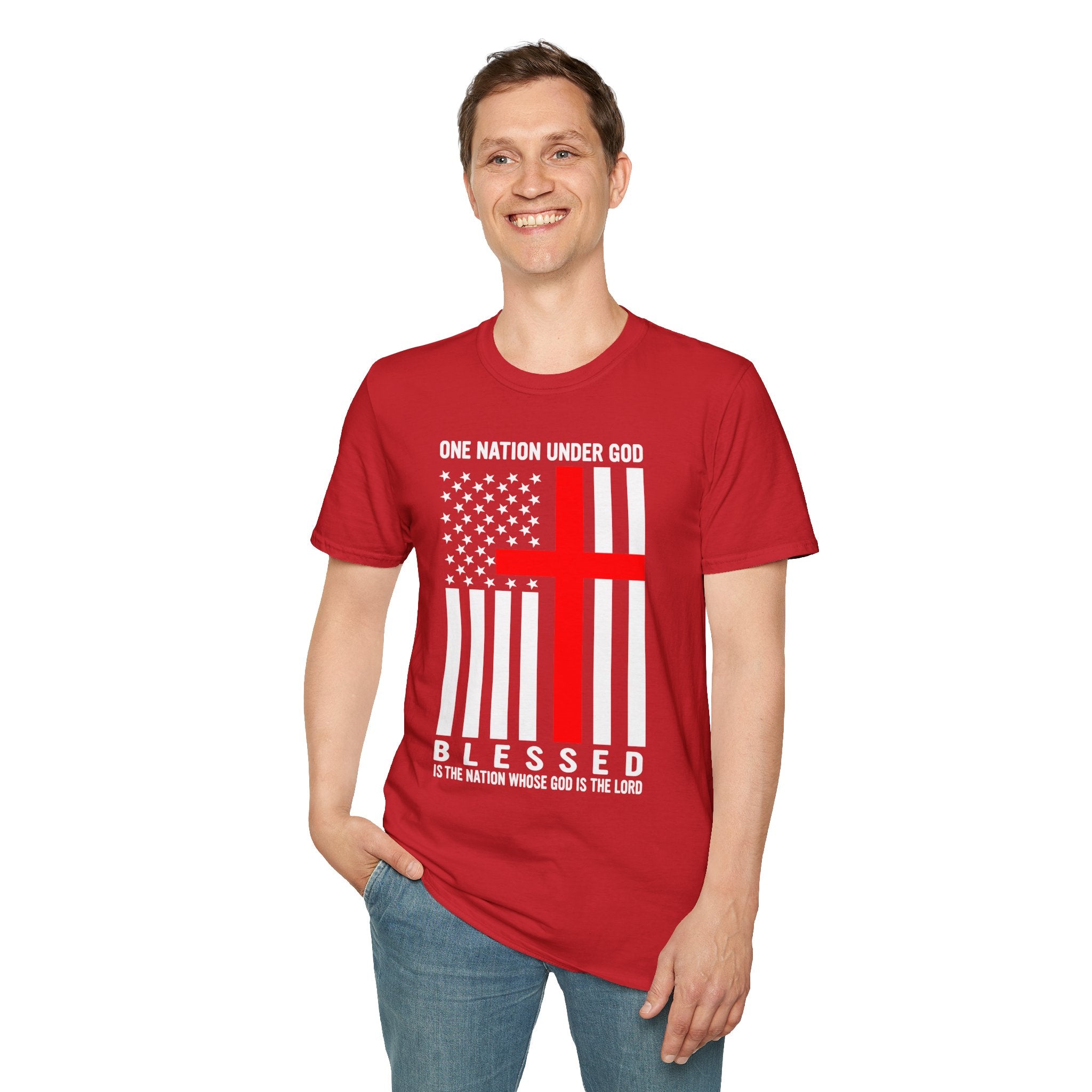 Christian Faith Mens Womans Softstyle T-Shirt | One Nation Under God | American Flag Tee | Religious Apparel | Inspirational Gift